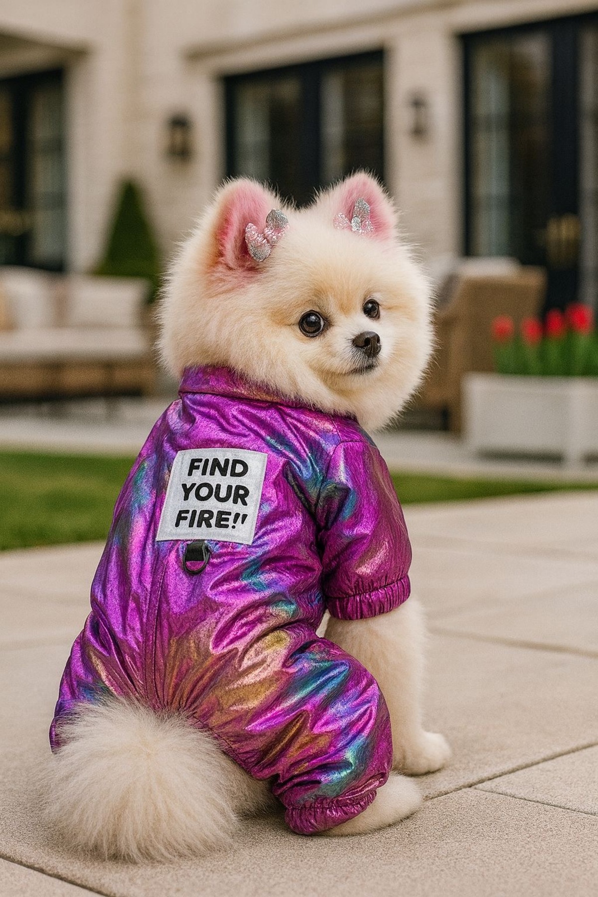 کاپشن چهارپای ضدآب و درخشان سگ پاپی پارتی PUPPY PARTY صورتی