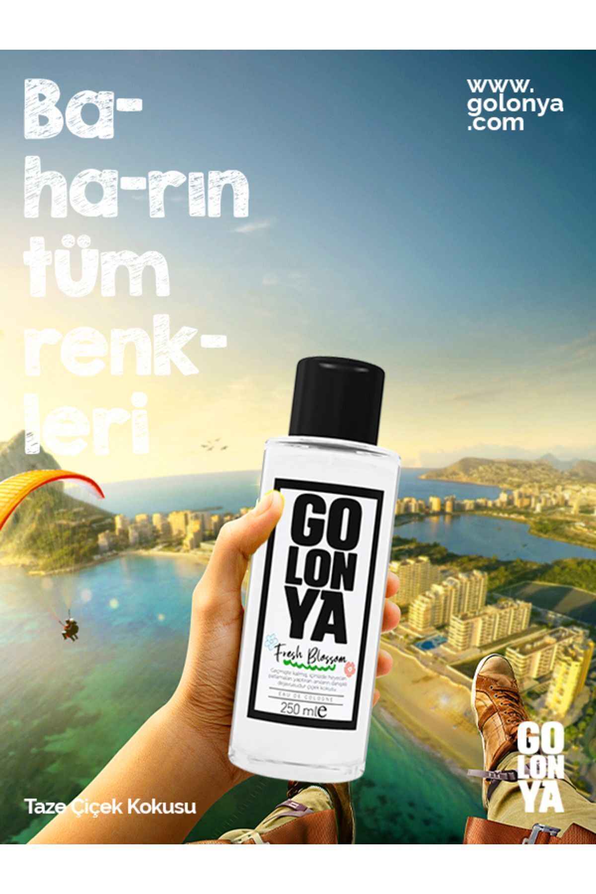 کلونیا با رایحه گل تازه 250 میلی لیتر در بطری شیشه‌ای مناسب برای استفاده روزمره Golonya
