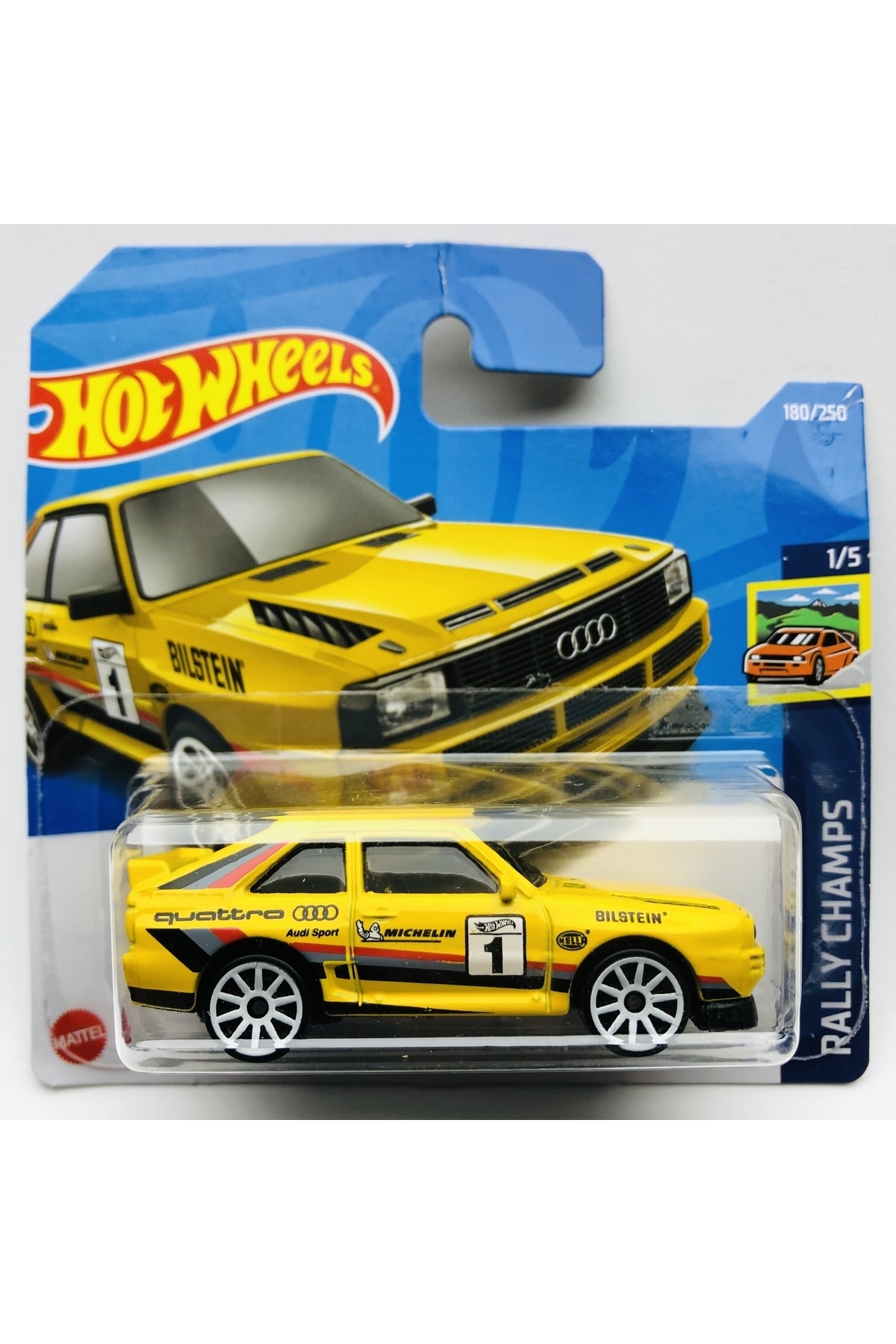 ماشین اسباب بازی 2022 جدید 84 AUDI SPORT QUATTRO YELLOW 1:64 SCALE HOTWHEELS BRAND 1 5 هات ویلز اورجینال HOT WHEELS