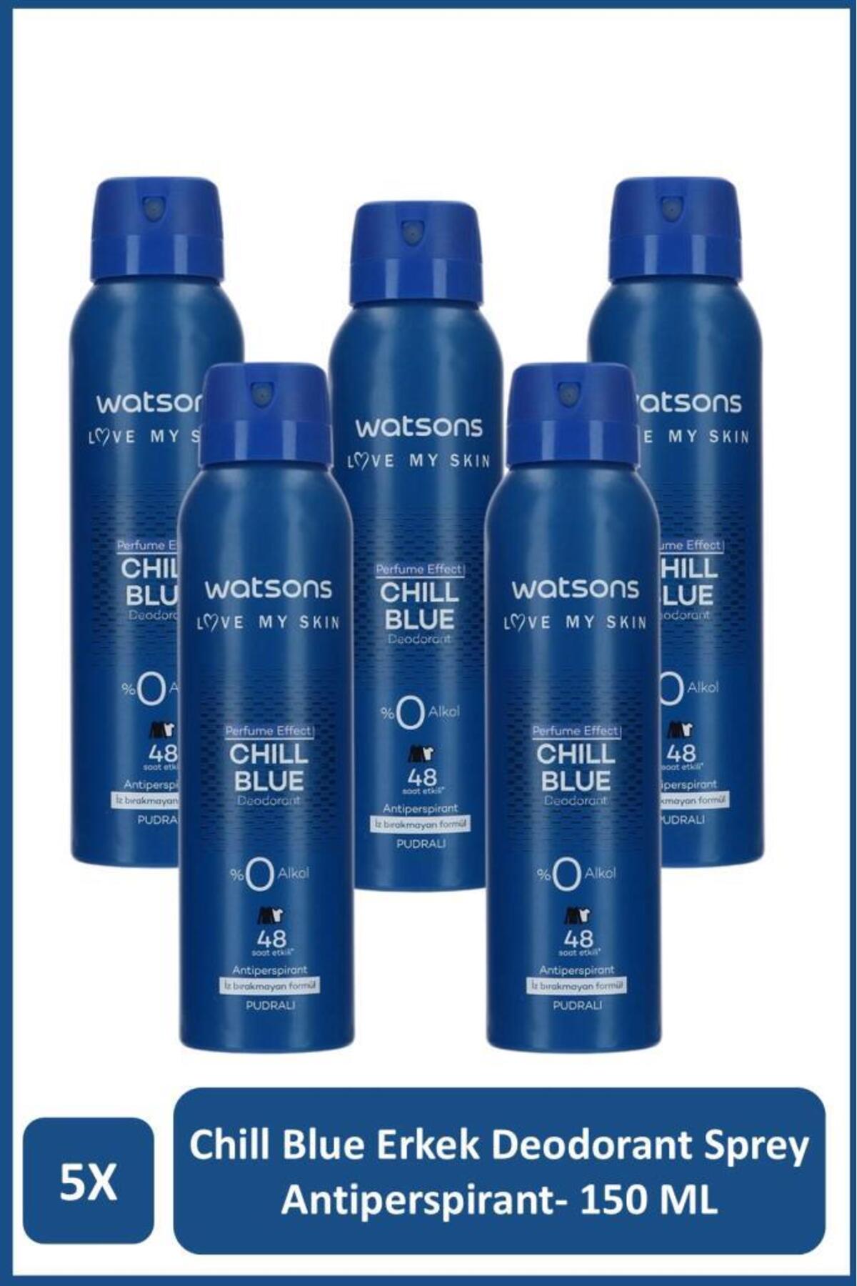 اسپری دئودورانت مردانه واتسونز Watsons Chill Blue پودری، بسته ۵ عددی 150ml