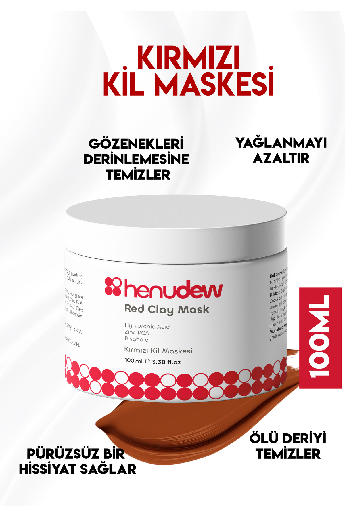ماسک صورت خاک رس قرمز با خاصیت سفت کنندگی منافذ و کنترل چربی 100 میلی لیتر Henudew