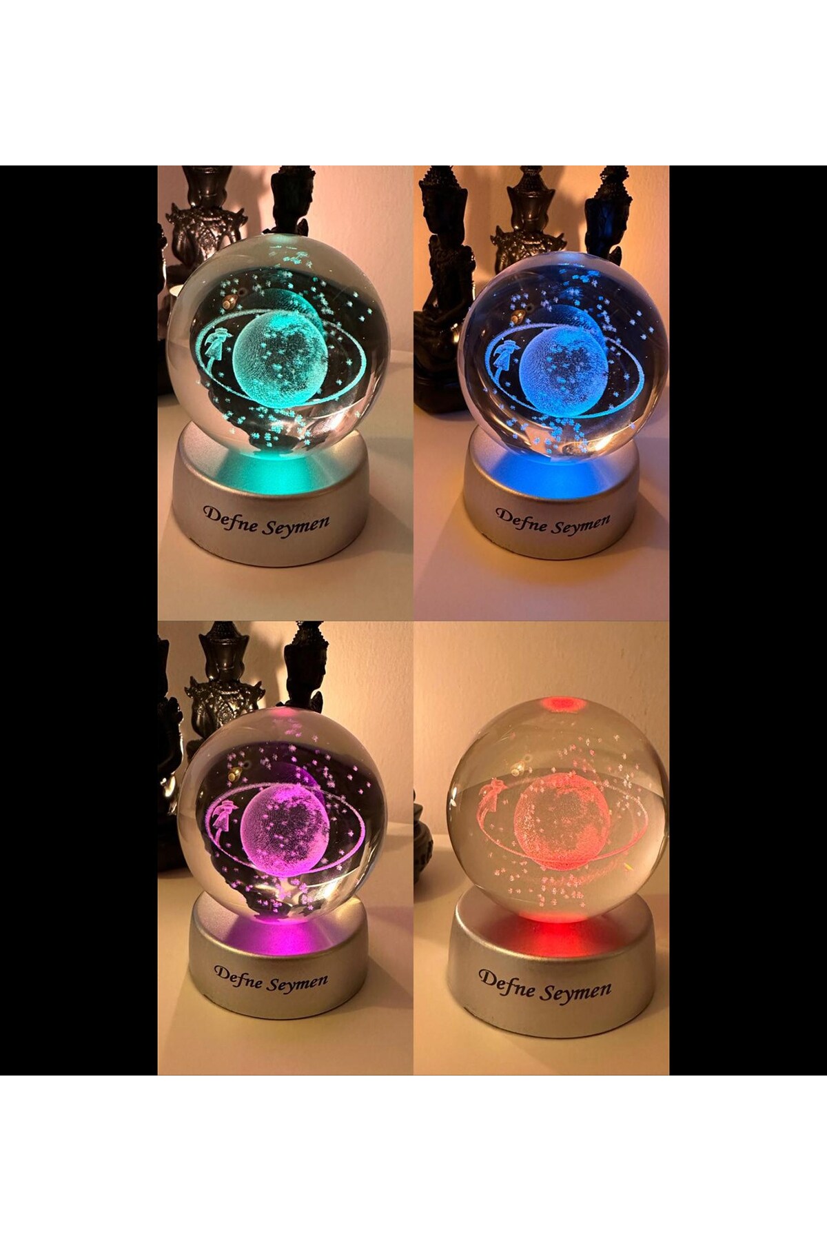 گوی برفی سیاره کهکشان SATURN GIRL شخصی سازی شده با تغییر رنگ LED دارای نور شیشه ای گلوب از ترکیه HEDİYEBİZİZ