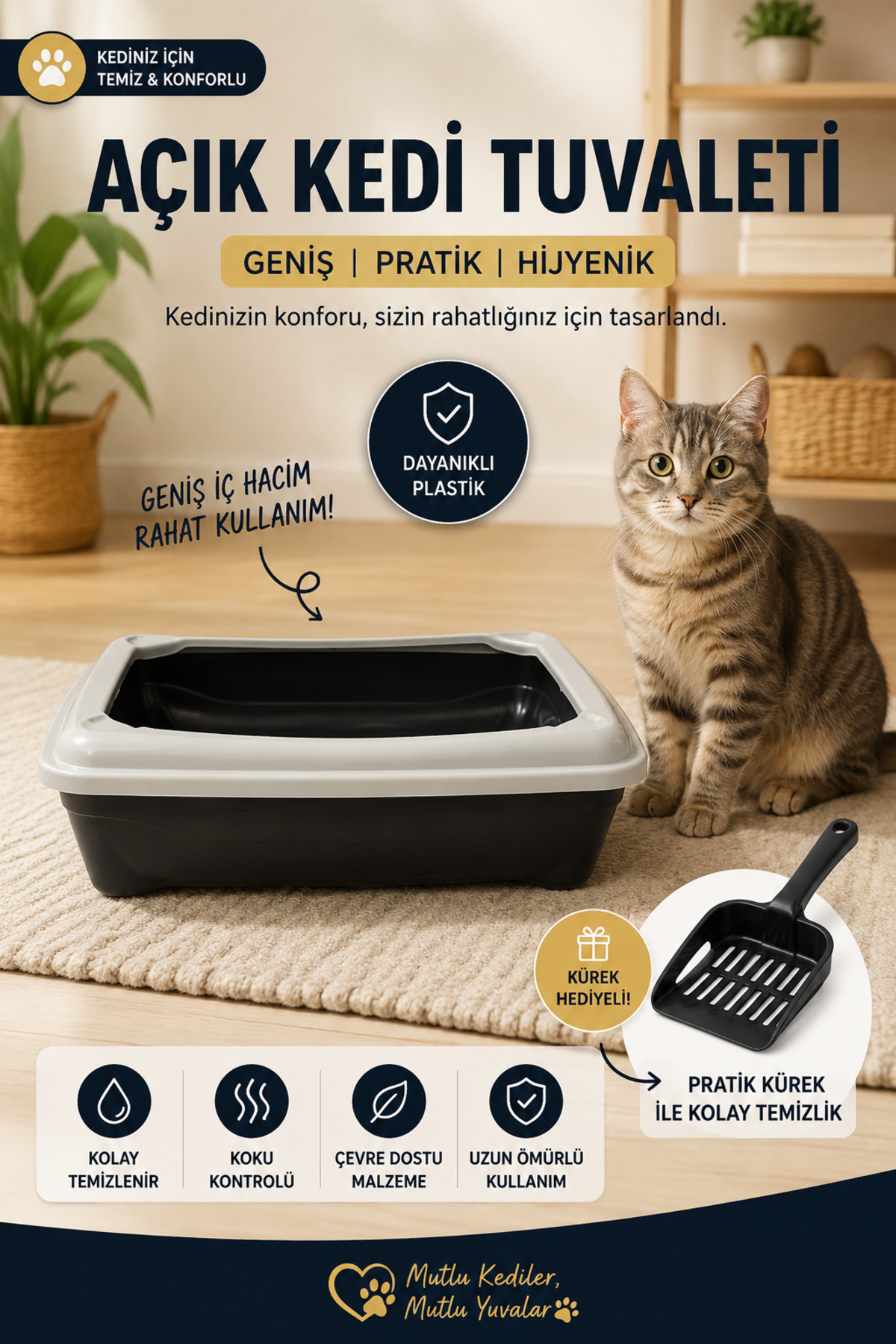 توالت روباز گربه ییلدیزهانه Yıldızhane Eco Kitty Açık Wc همراه بیلچه، خاکستری
