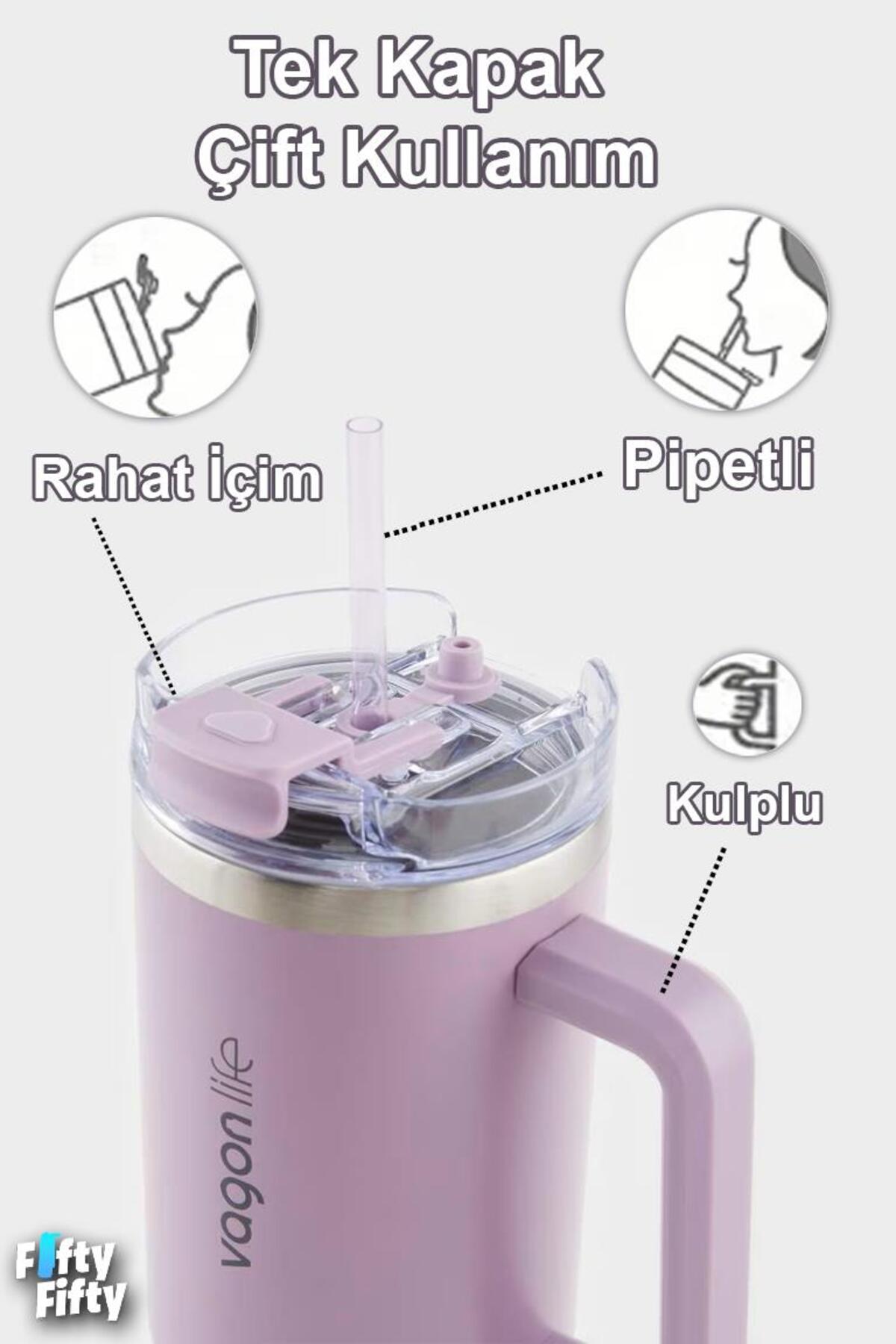فلاسک قمقمه استیل 1200 میلی لیتری QUENCHER CUP با نی دسته آشامیدنی راحت FFVGN0581200ML اورجینال Vagonlife