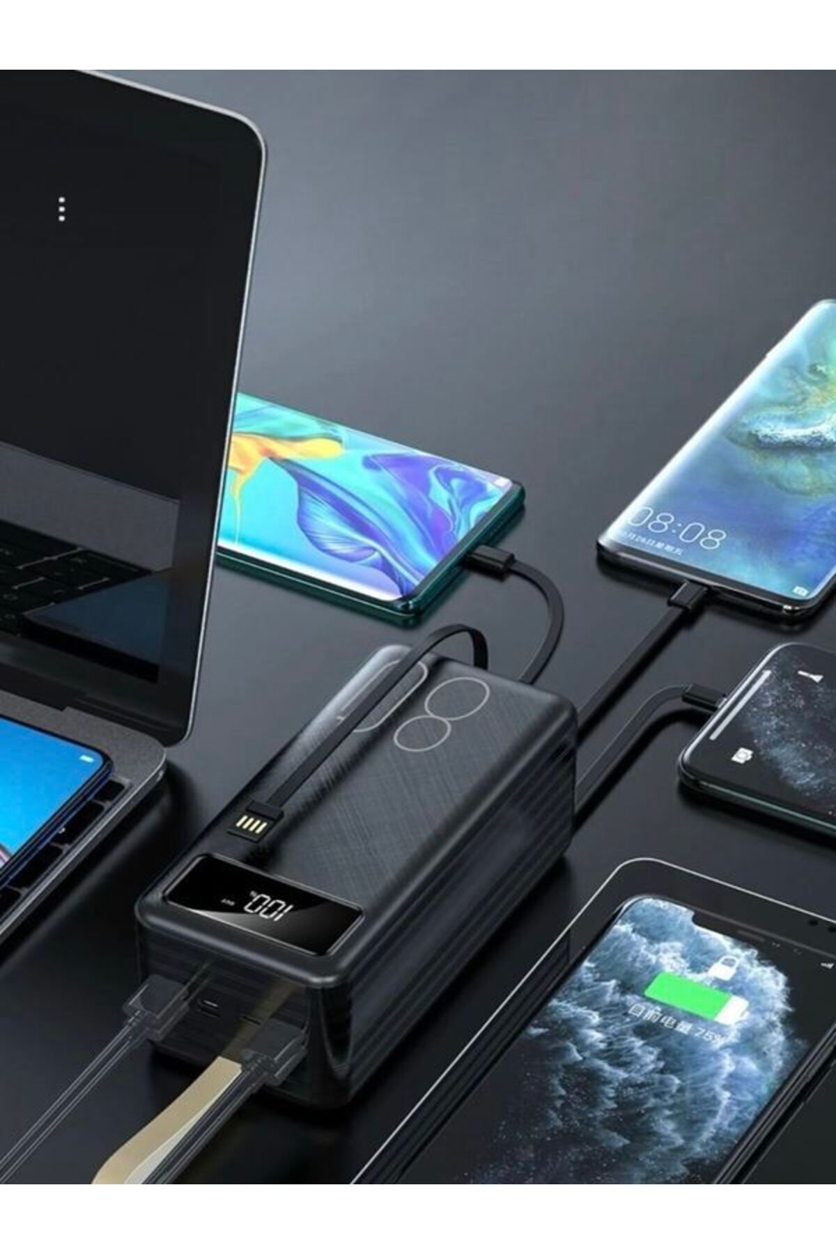 پاوربانک شارژ سریع 80000 میلی آمپر ساعتی 22.5 واتی | صفحه نمایش LCD لایتنینگ نوع C کابل میکرو 7 پورت اورجینال ÇELİKWORK