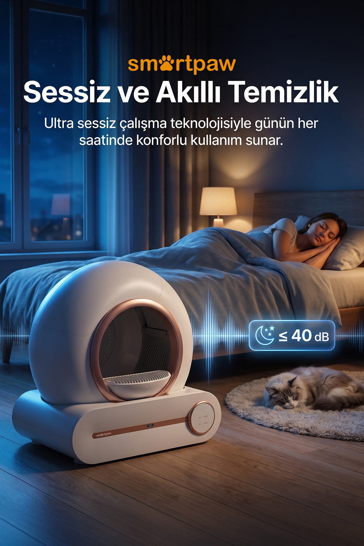 ظرف خاک گربه هوشمند و خودکار اسمارت‌پا SMARTPAW Nova Cat PRO، مدل MSP-0111، صورتی 65L