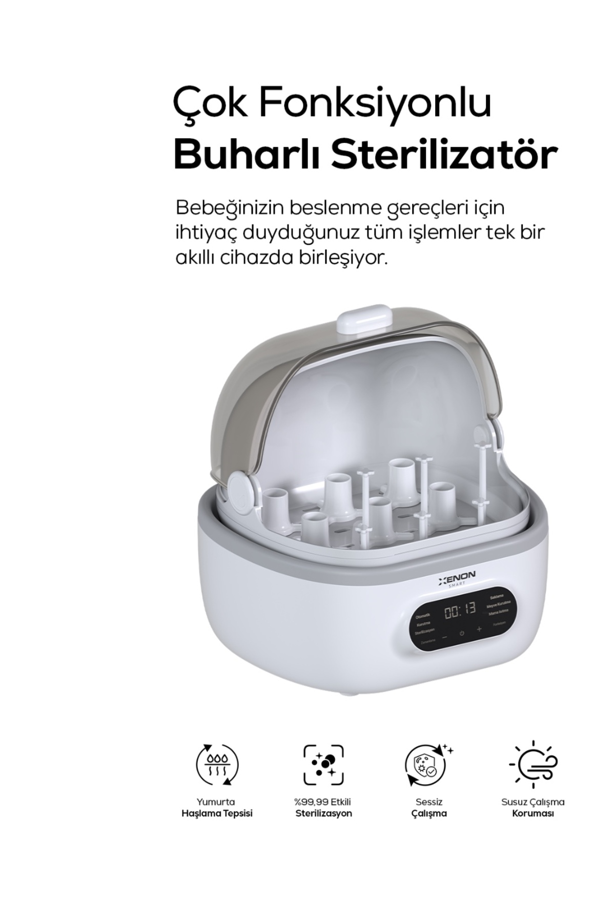 دستگاه استریل‌کننده شیشه‌شیر زنون اسمارت Xenon Smart مدل X1001، بخاردار، خشک‌کن و گرم‌کن شیر با کنترل موبایلی