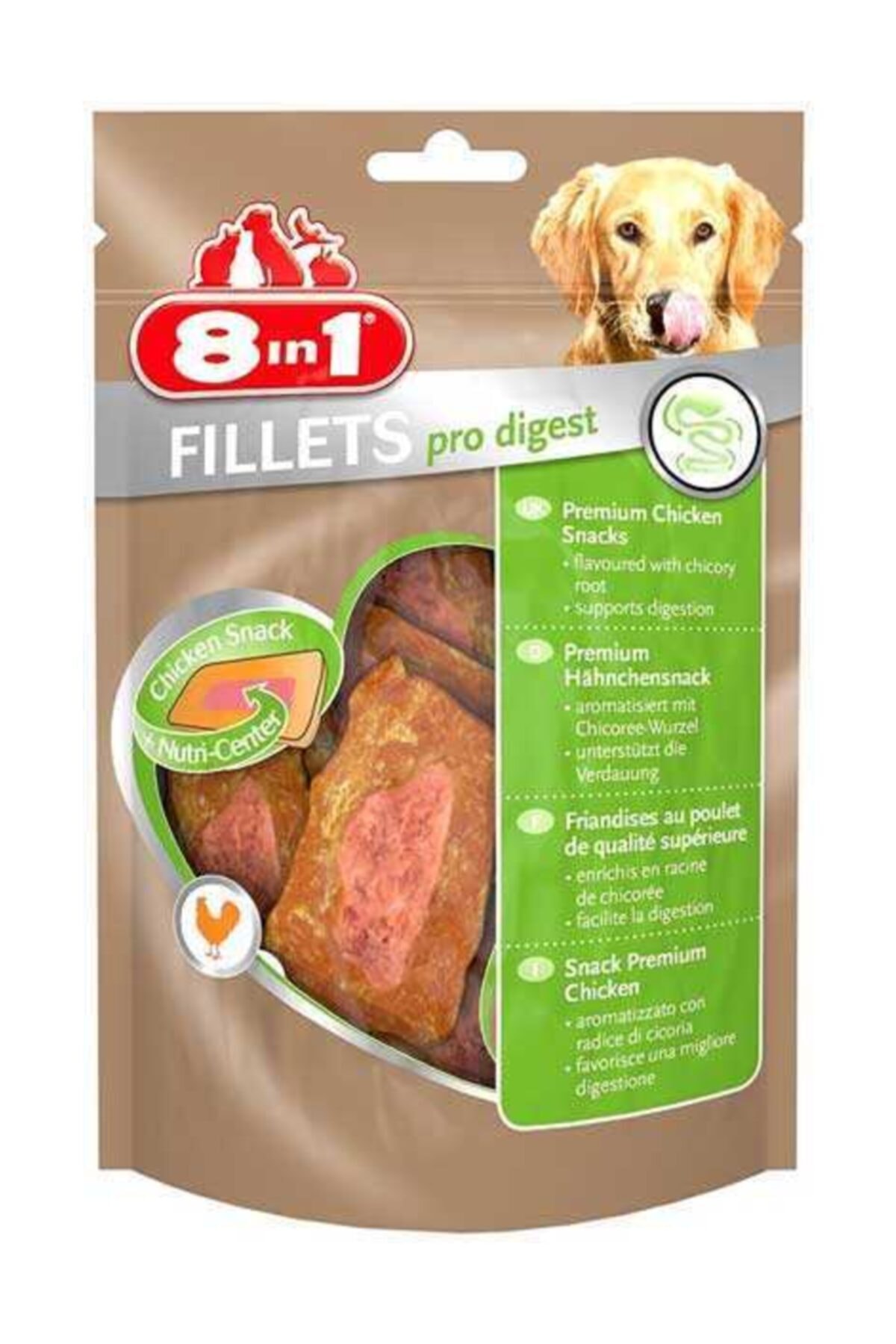تشویقی سگ ۸این۱ 8in1 Fillets Pro Digest با طعم مرغ و بوقلمون، ۸۰ گرم