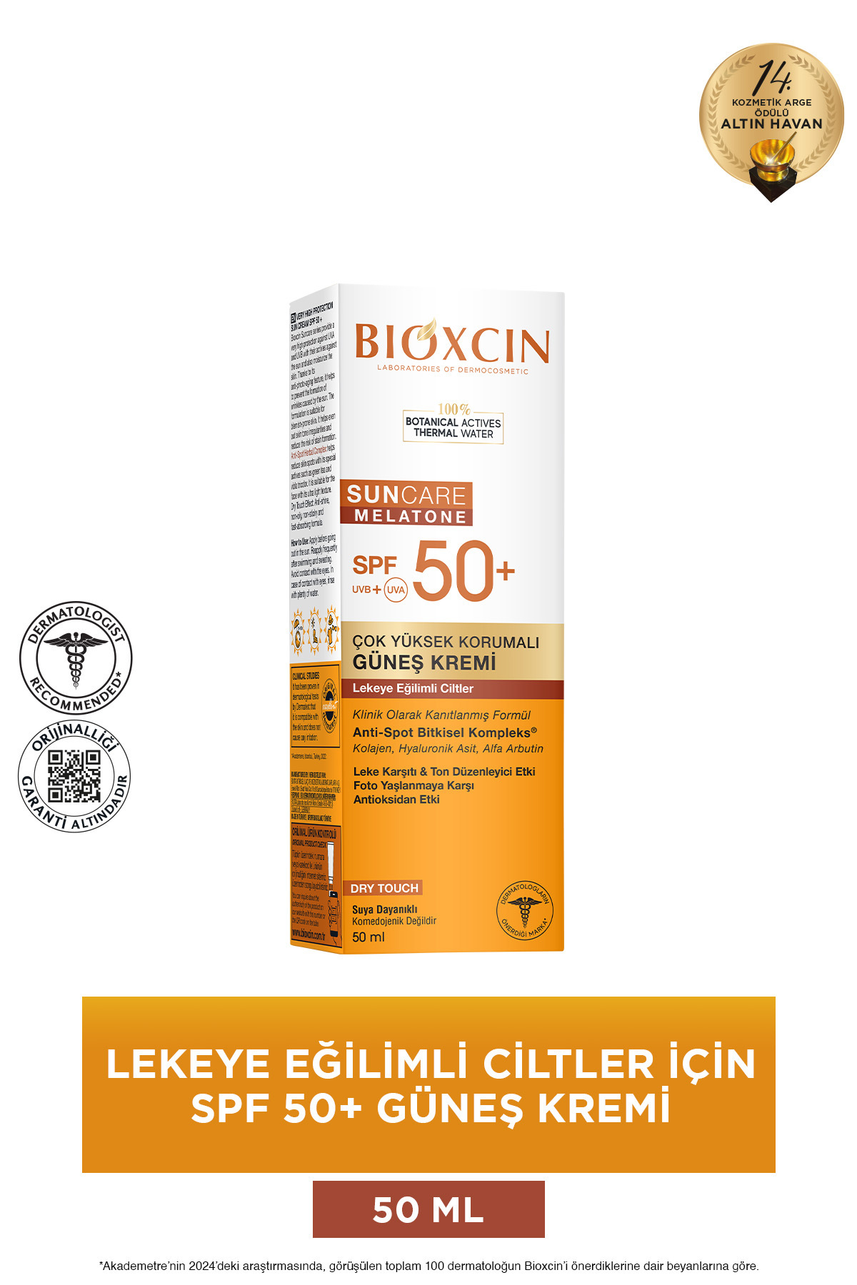 کرم ضد آفتاب صورت با SPF 50 مناسب پوست های مستعد لک 50 میلی لیتر حاوی آلفا آربوتین، کلاژن و اسید هیالورونیک بیوکسکین Bioxcin