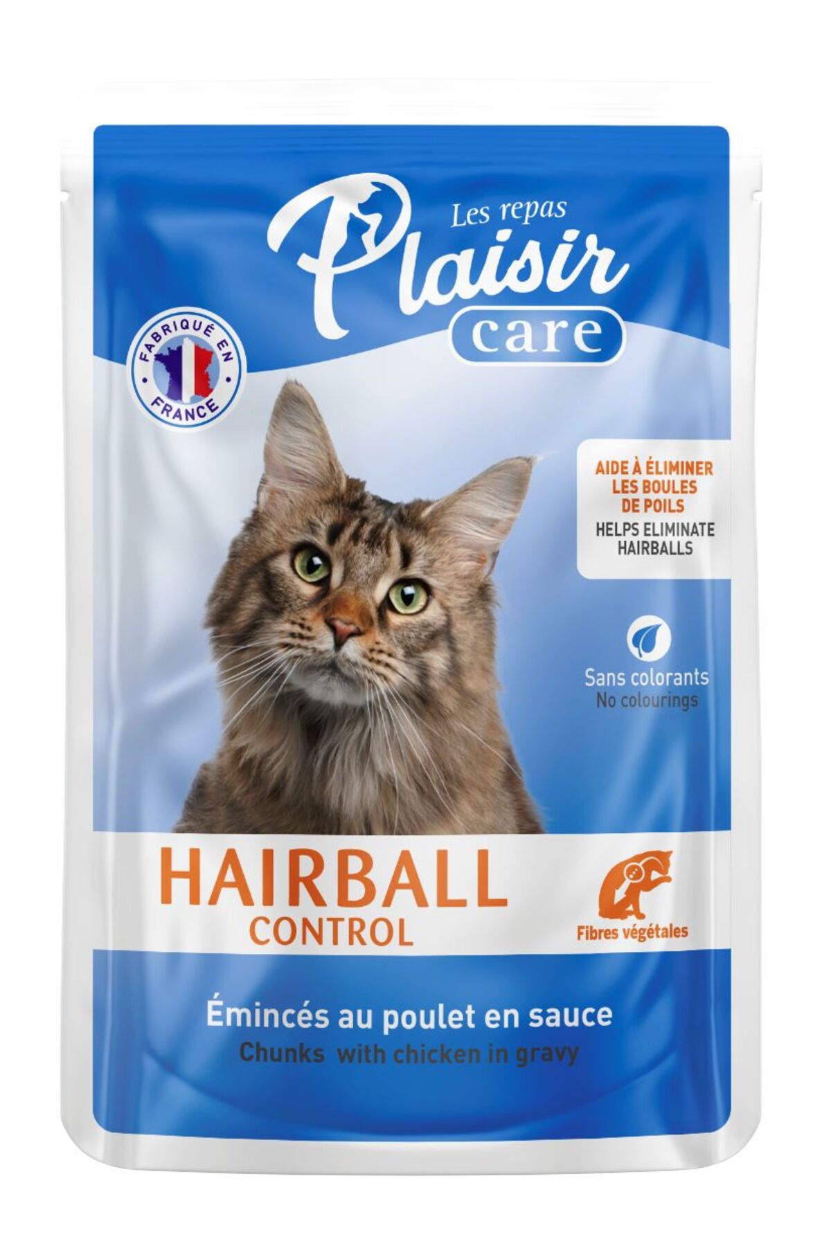 غذای کنسروی گربه پلازیر Plaisir Care Hairball با طعم مرغ و مالت، ۸۵ گرم
