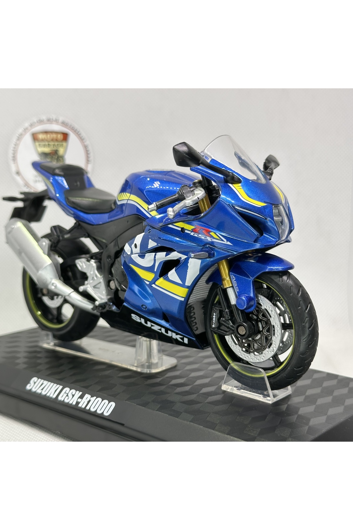 مدل خودرو سوزوکی GSX R1000 آبی تیره 1:12 17 موتورسیکلت پایه فلزی دیکست – دارای مجوز اورجینال MotoGarage