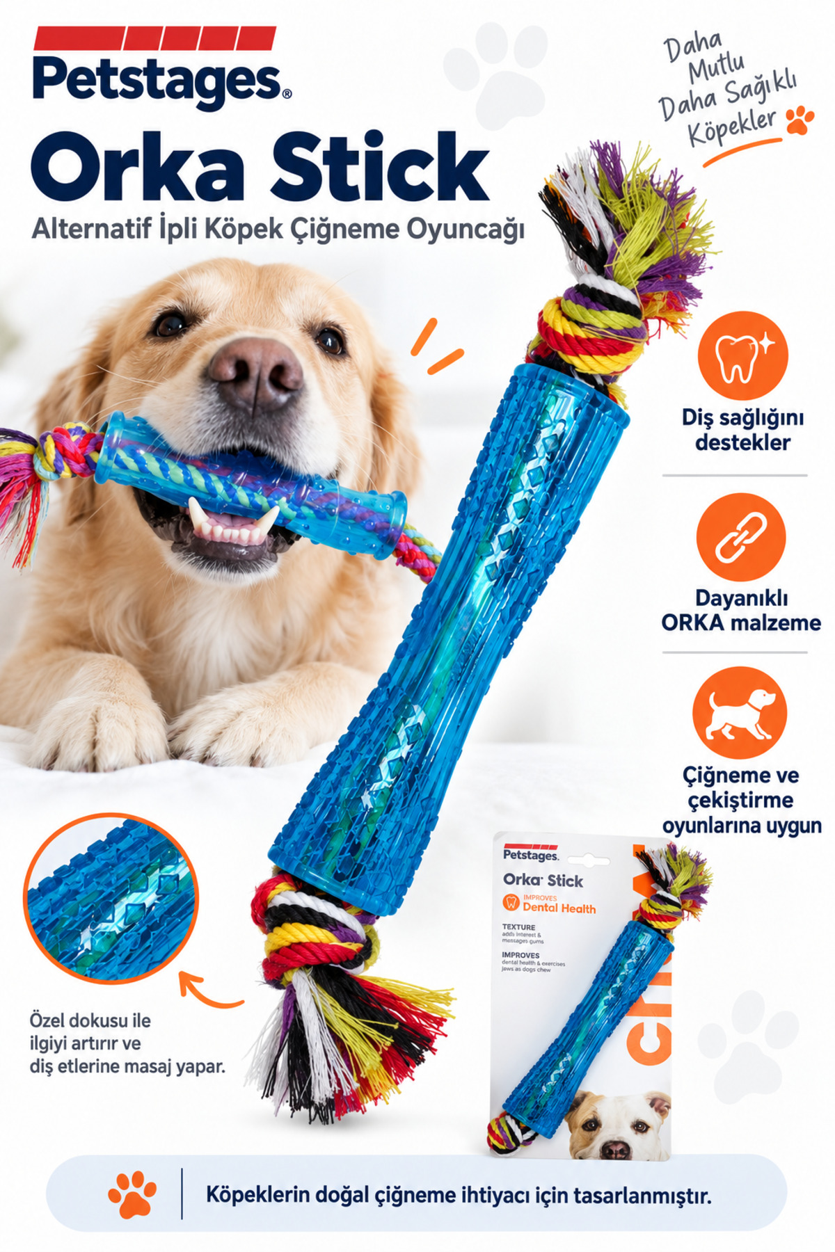 اسباب‌بازی جویدنی سگ پت‌استیجز PetStages Orka Stick، مدل KO.59044، آبی