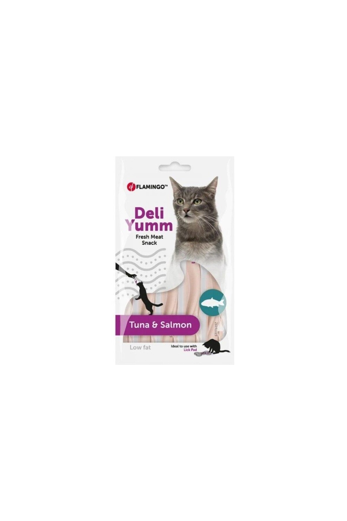 تشویقی مایع گربه با طعم تن و سالمون فلامینگو Flamingo Deli Yumm Fresh، ۵ × ۱۴ گرم