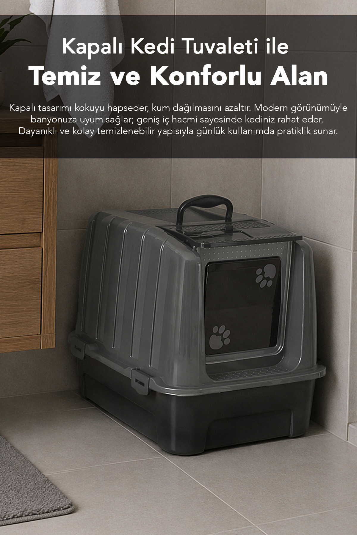 توالت سرپوشیده گربه ملنی هوم Meleni Home مدل MCH-4185، XXL، مشکی، ۵۲×۳۸×۳۹ سانتی‌متر
