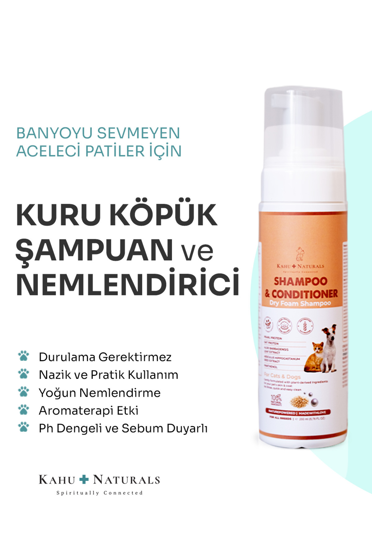 شامپوی فوم خشک سگ کاهو نچرالز اسپیریچوالی کانکتد Kahu Naturals Spiritually Connected، بدون نیاز به آبکشی، ۲۰۰ میلی‌لیتر
