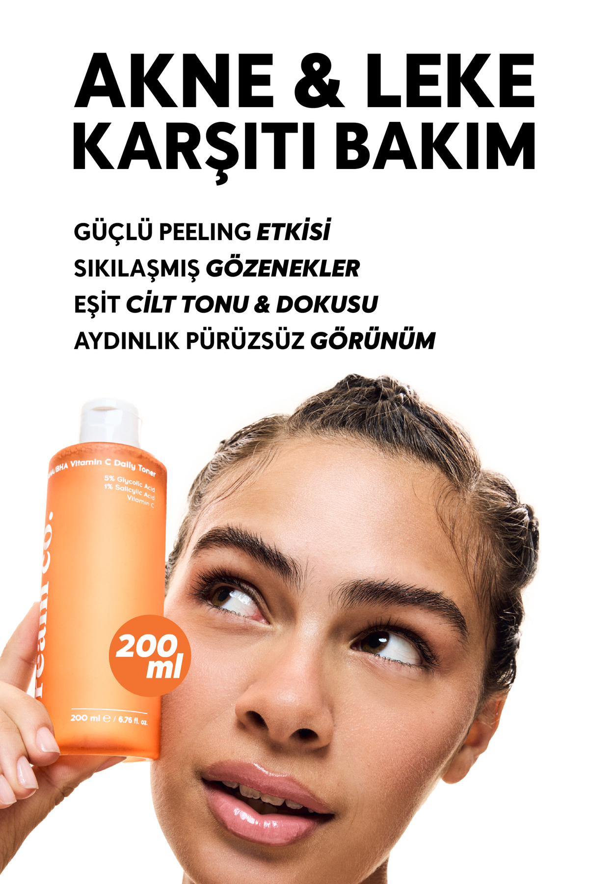 تونر لایه‌بردار و سفت‌کننده منافذ با AHA و BHA و ویتامین C حجم 200 میلی‌لیتر Cream Co