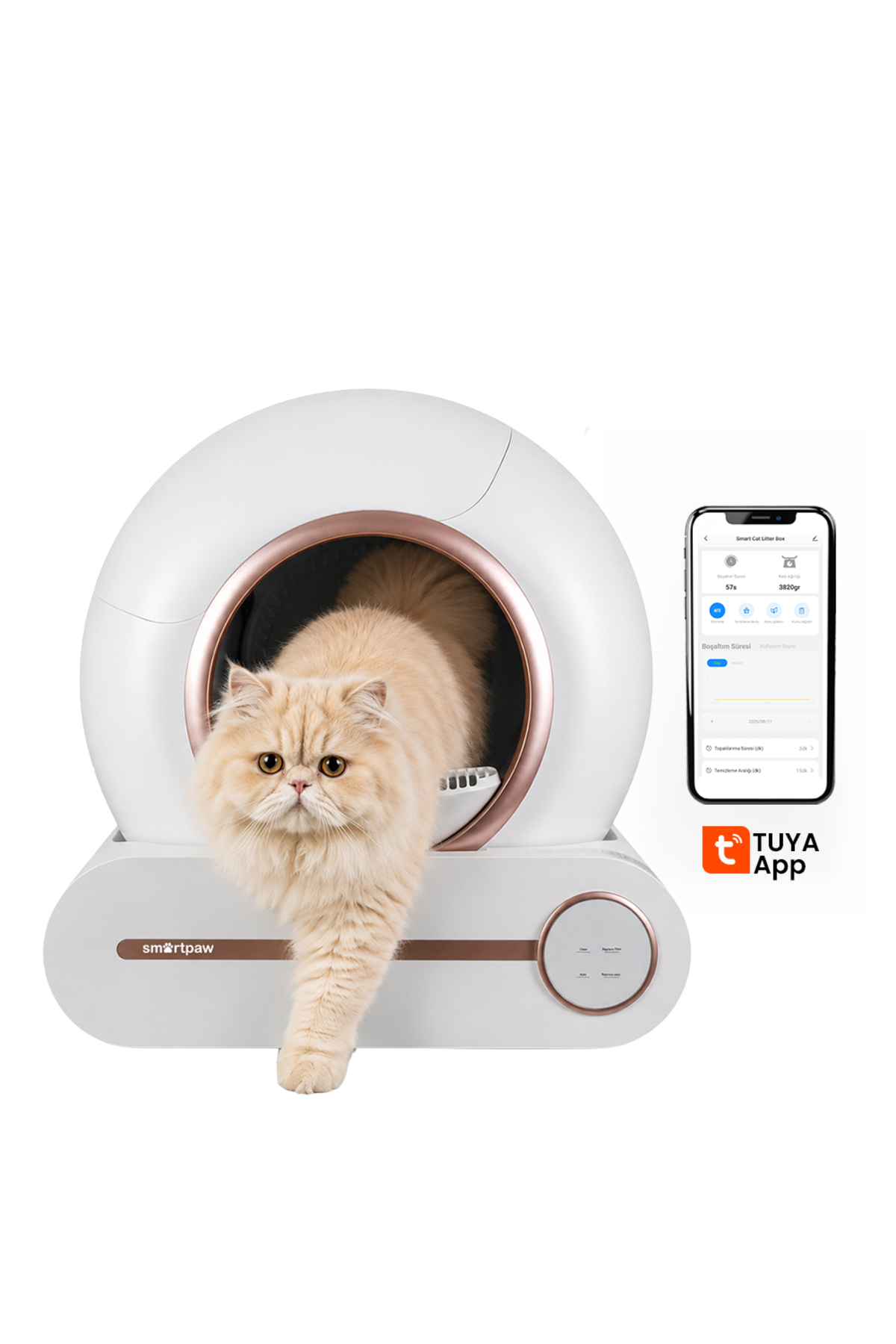 ظرف خاک گربه هوشمند و خودکار اسمارت‌پا SMARTPAW Nova Cat PRO، مدل MSP-0111، صورتی 65L