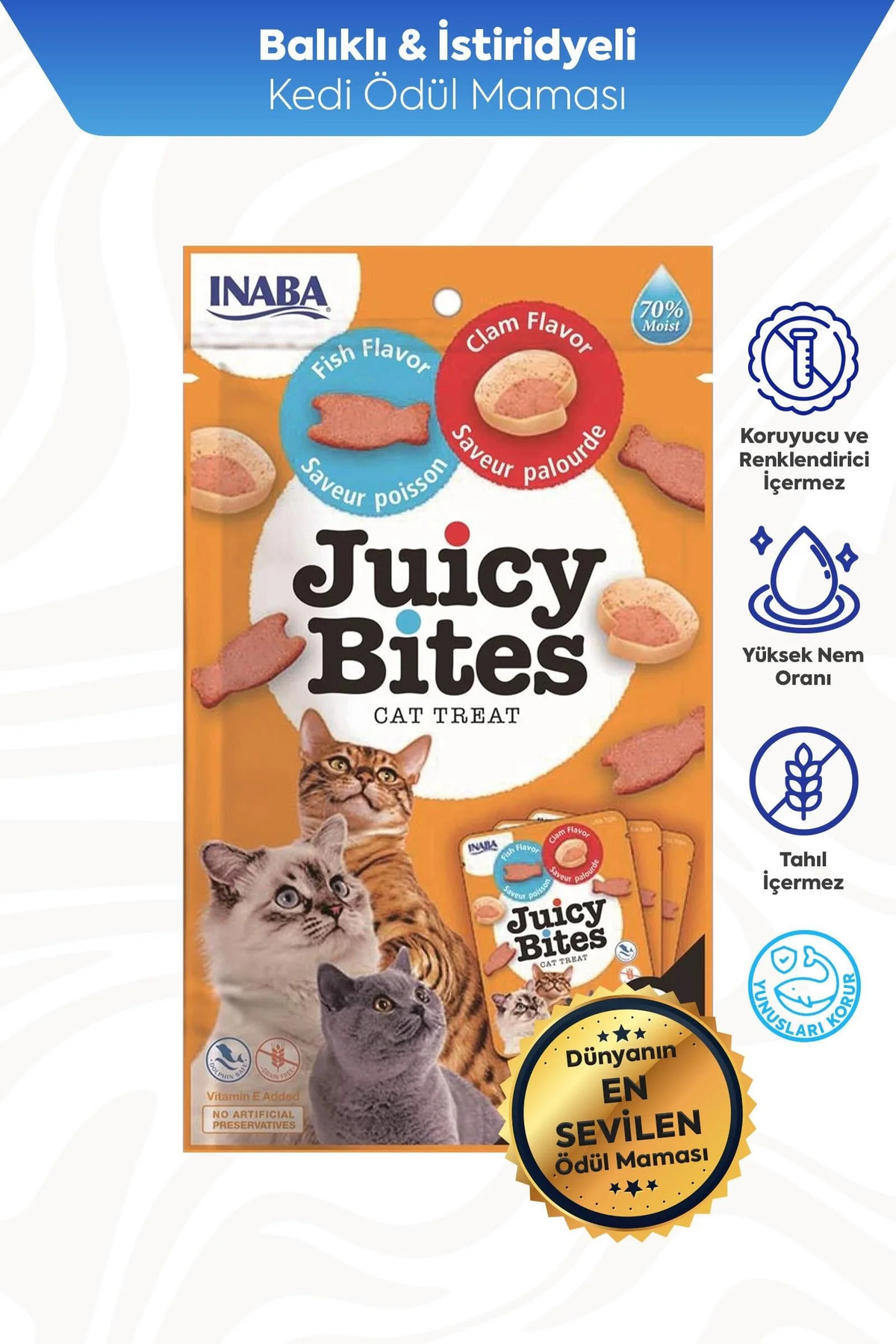تشویقی گربه اینابا Inaba Ciao Juicy Bites با طعم ماهی و صدف ۳×۱۱ گرم