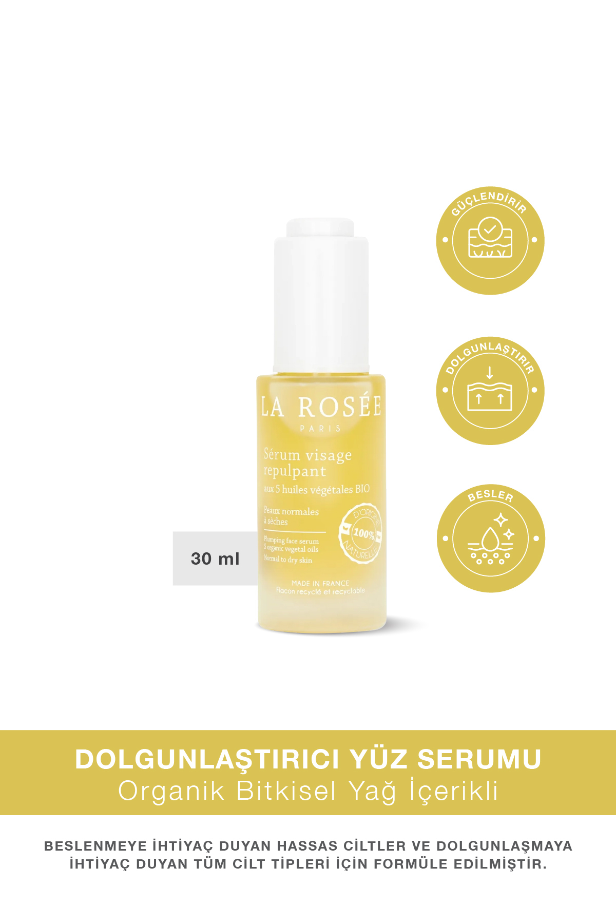 سرم پوست پرکننده صورت با 5 روغن گیاهی ارگانیک 30 میل La Rosee Paris