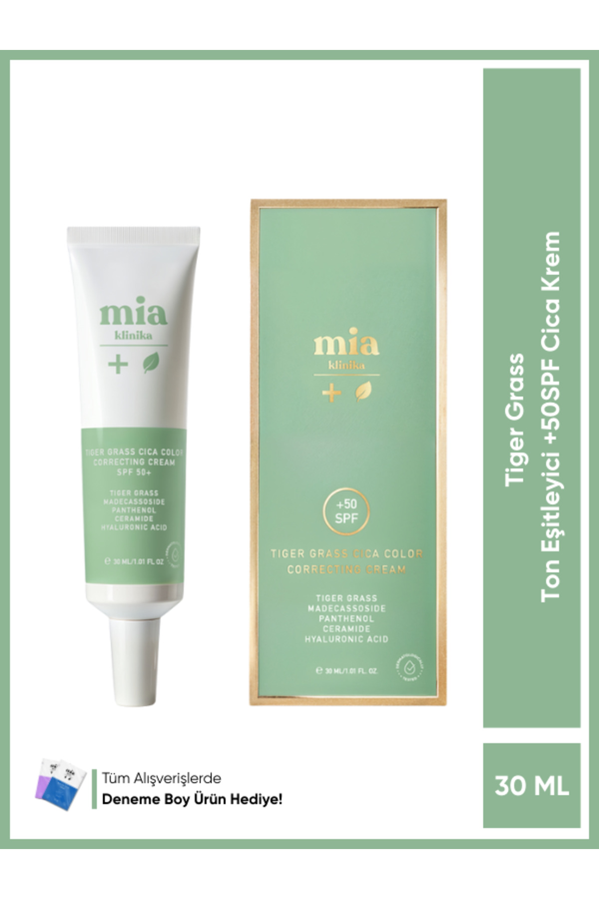 کرم صورت TIGER GRASS TONE ANSTIANIZER ANTI REDNESS 50 SPF CICA CREAM 30 میل mia klinika