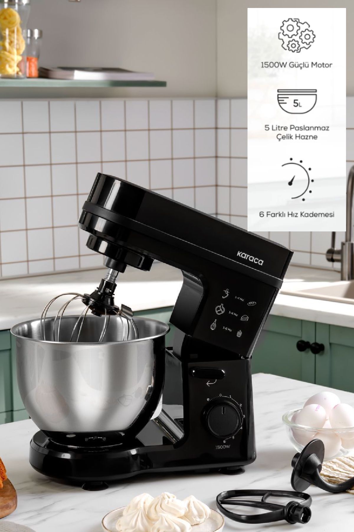 میکسر و ست استند MAESTROCHEF STELLA مشکی 1500W 5 لیتری اورجینال Karaca