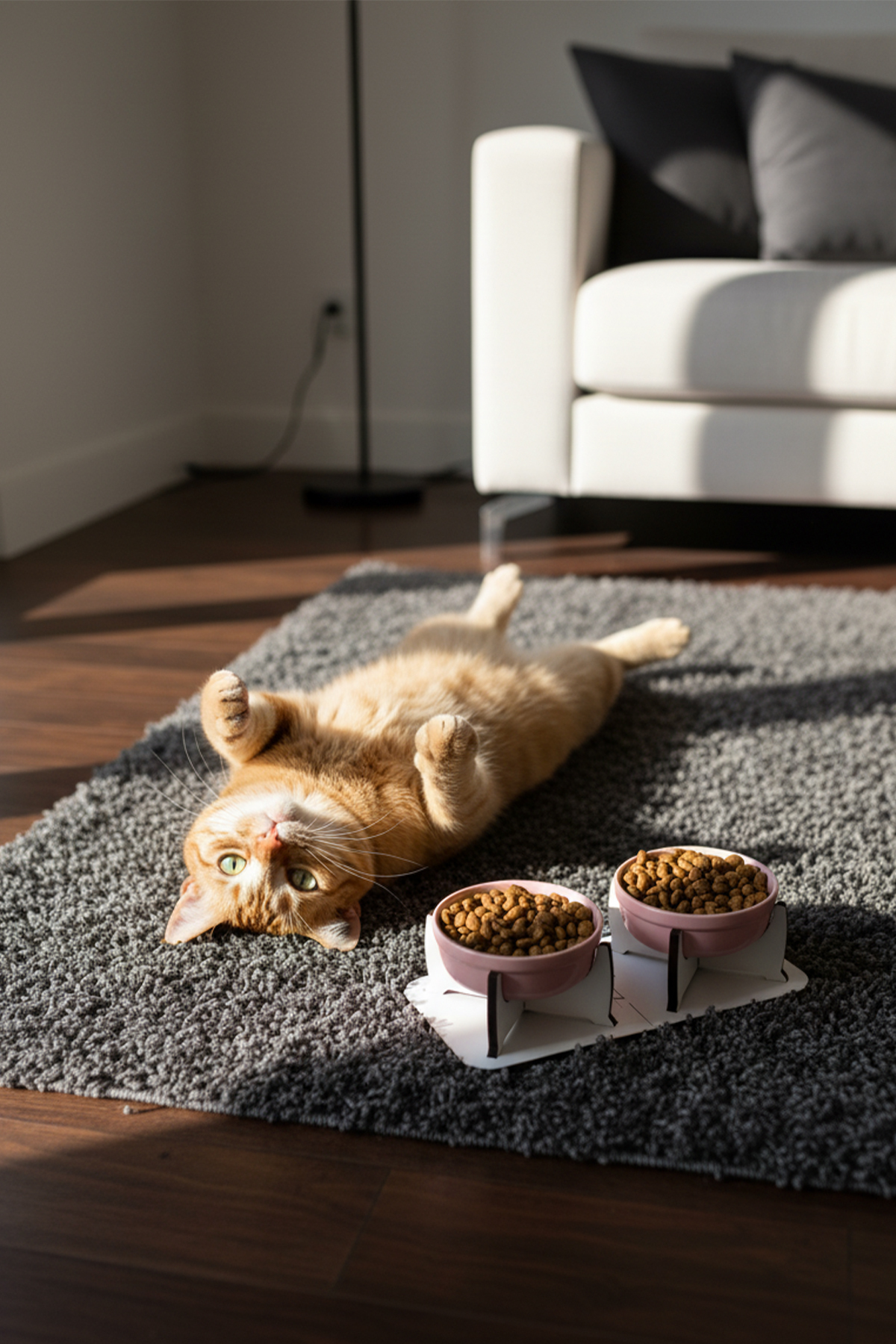 ظرف دوقلوی غذا و آب حیوانات خانگی گوبی‌پت GOBYPET با پایه چوبی جداشونده صورتی
