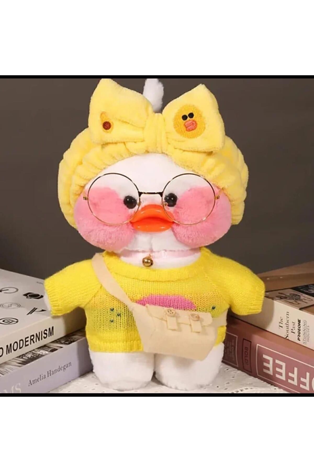 اسباب بازی های پشمی کارتونی LALAFANFAN KAWAII سفید رنگ اردک 30 سانتیمتری هدیه تولد مخملی همراه با لوازم جانبی Funlas