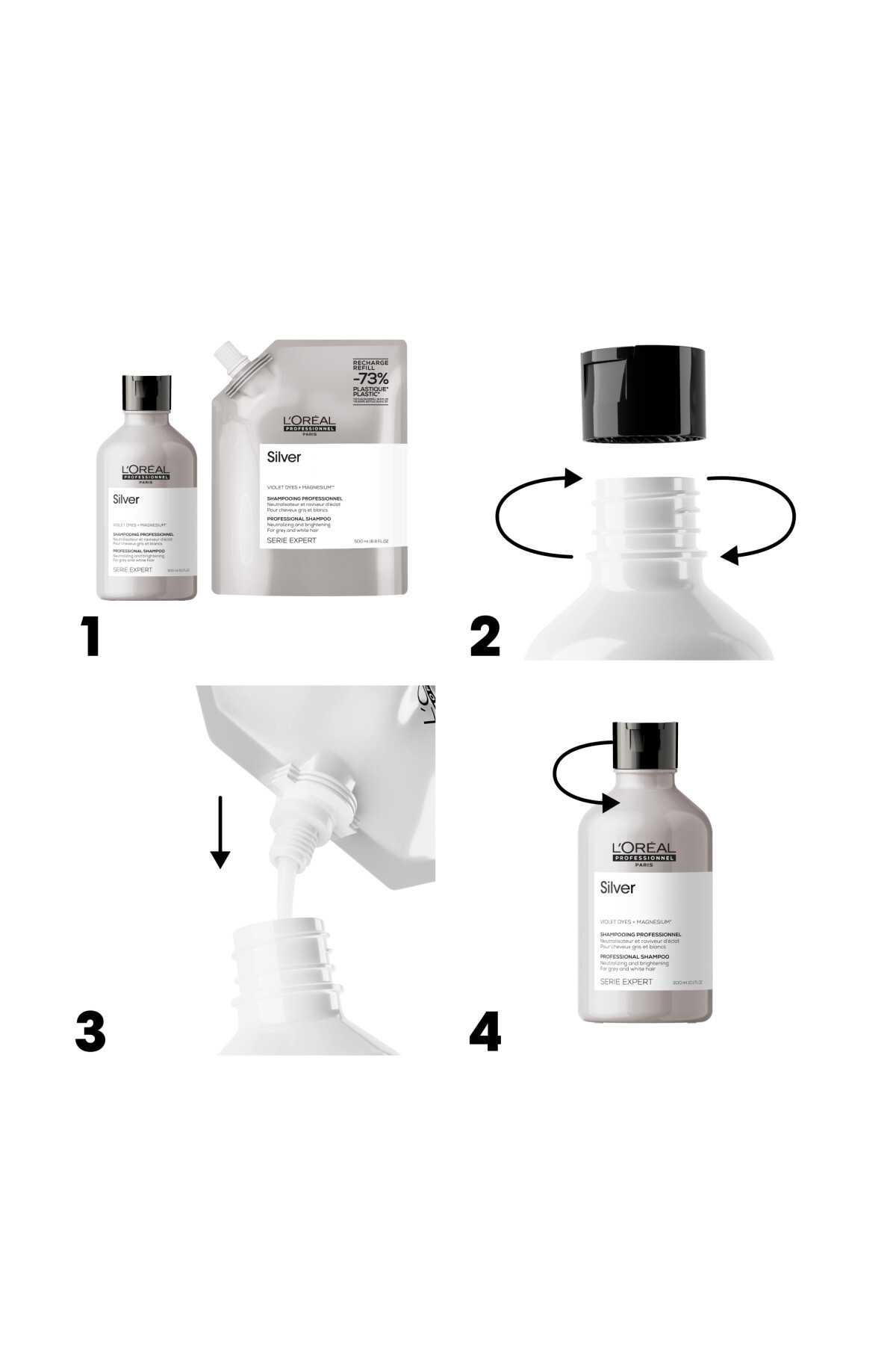 شامپو مردانه و زنانه SERIE EXPERT SILVER بسیار سبک زرد خاکستری سفید رنگ مو متعادل کننده پرپل بنفش L'oreal Professionnel