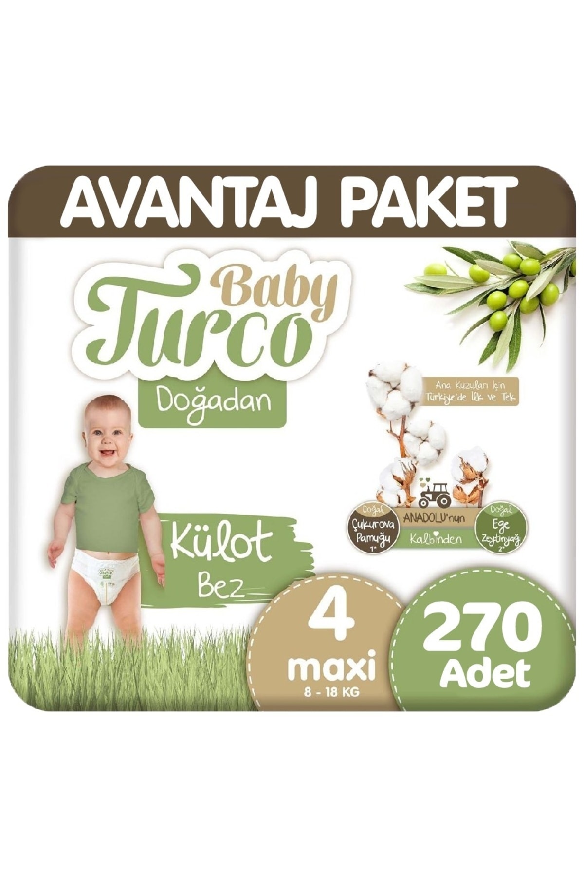 پوشک بچه شورتی 4 سایز 90X3 270 عددی پکیج ADVANTAJ اورجینال Baby Turco