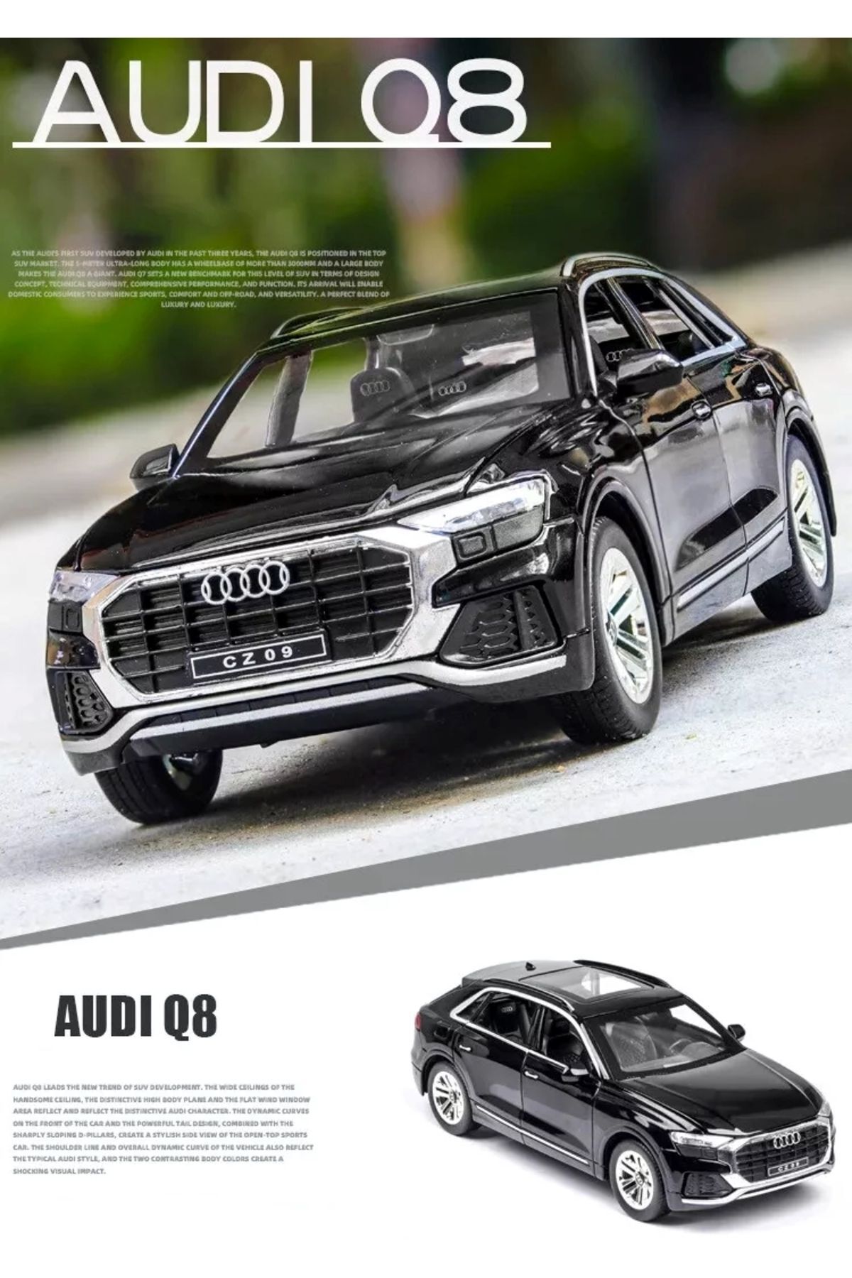 مدل خودرو آئودی Q8 SUV STYLE CAR 1:24 DIECAST METAL MODEL مجموعه ماشین جیپ با صدا و چراغ اورجینال scntoys