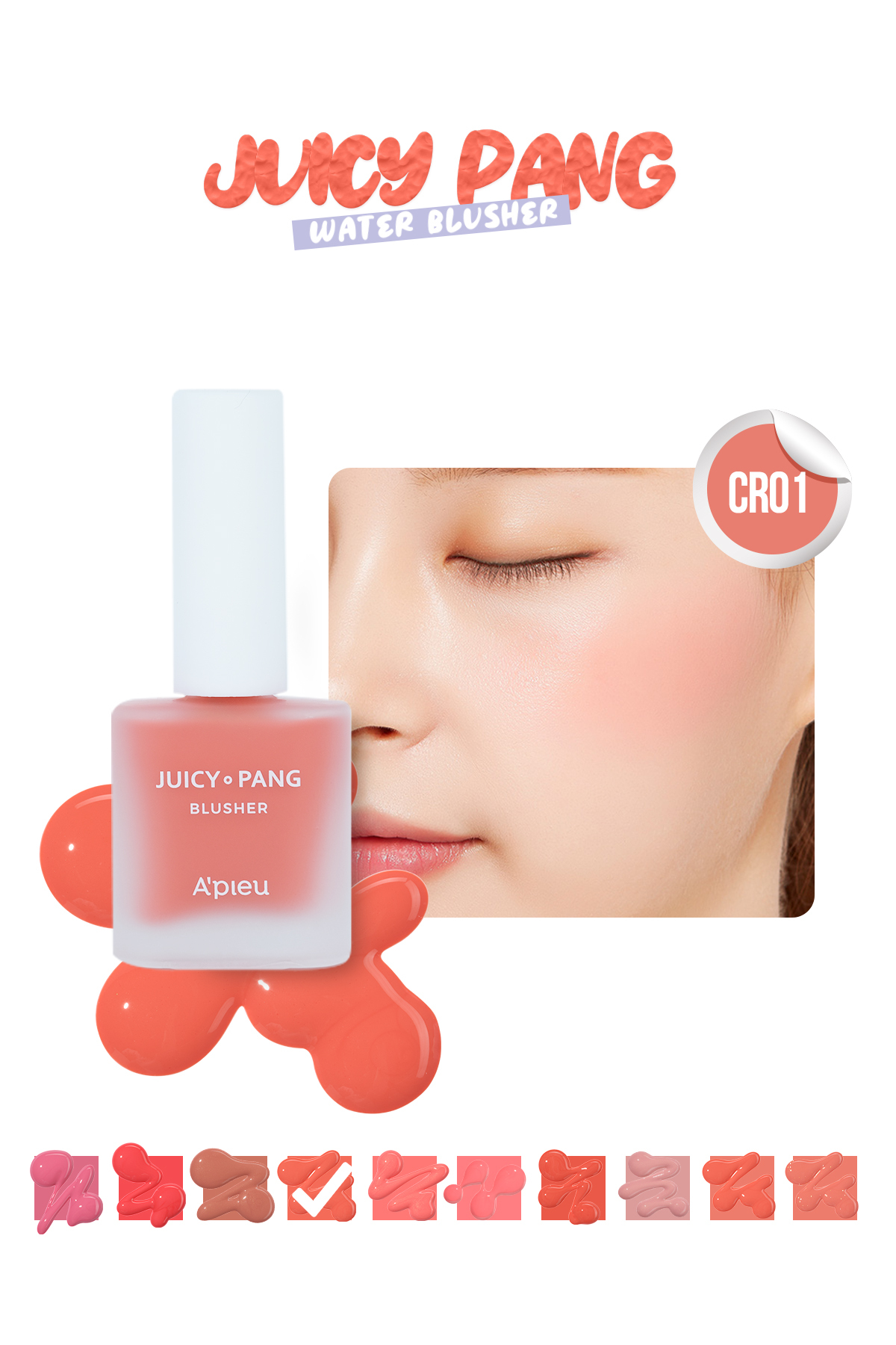 رژگونه مایع مرطوب کننده طبیعی Juicy Pang رنگ Water Blusher شماره CR01 میشا Missha