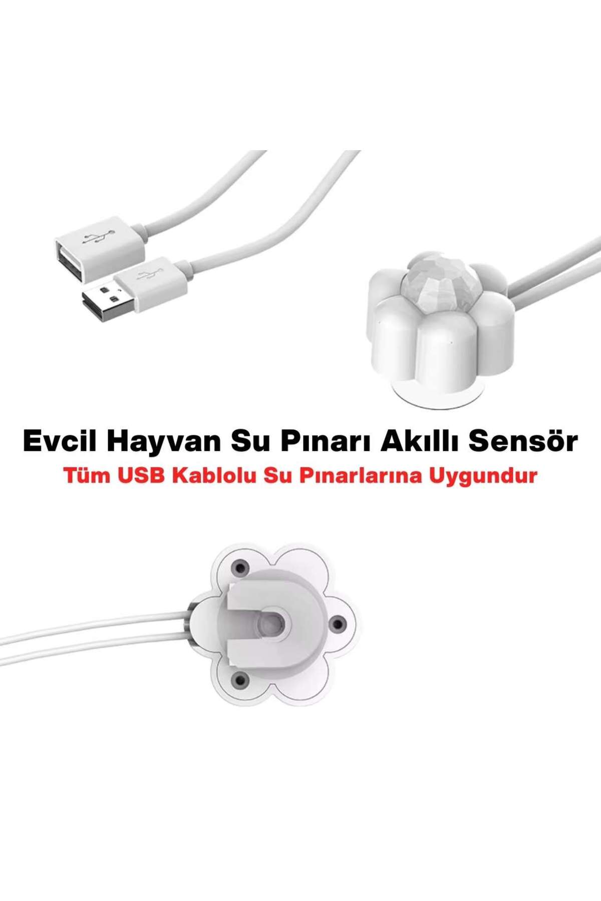 آبخوری فواره‌ای گربه فلوریا Floria مدل Sensör-10، حسگر حرکتی مادون‌قرمز و اتصال USB سفید