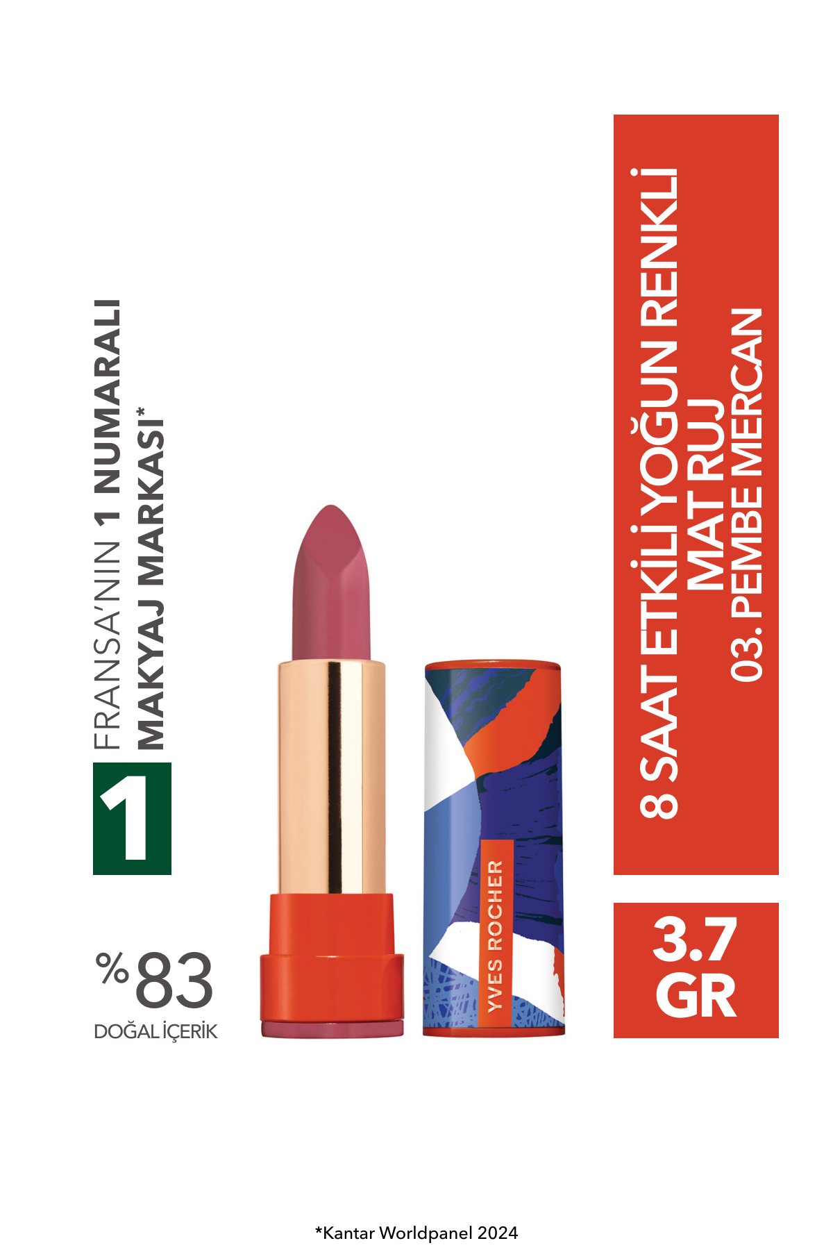 Yves Rocher رژ لب مات 8 ساعته رنگدانه غنی شماره 03 رنگ مرجان صورتی