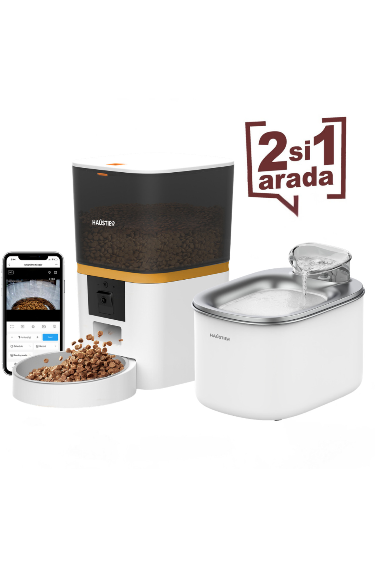 ست غذادهی هوشمند دوربین‌دار QWF هاوستیر Haustier، شامل ظرف غذای گربه QQ005 و آبخوری WF007L
