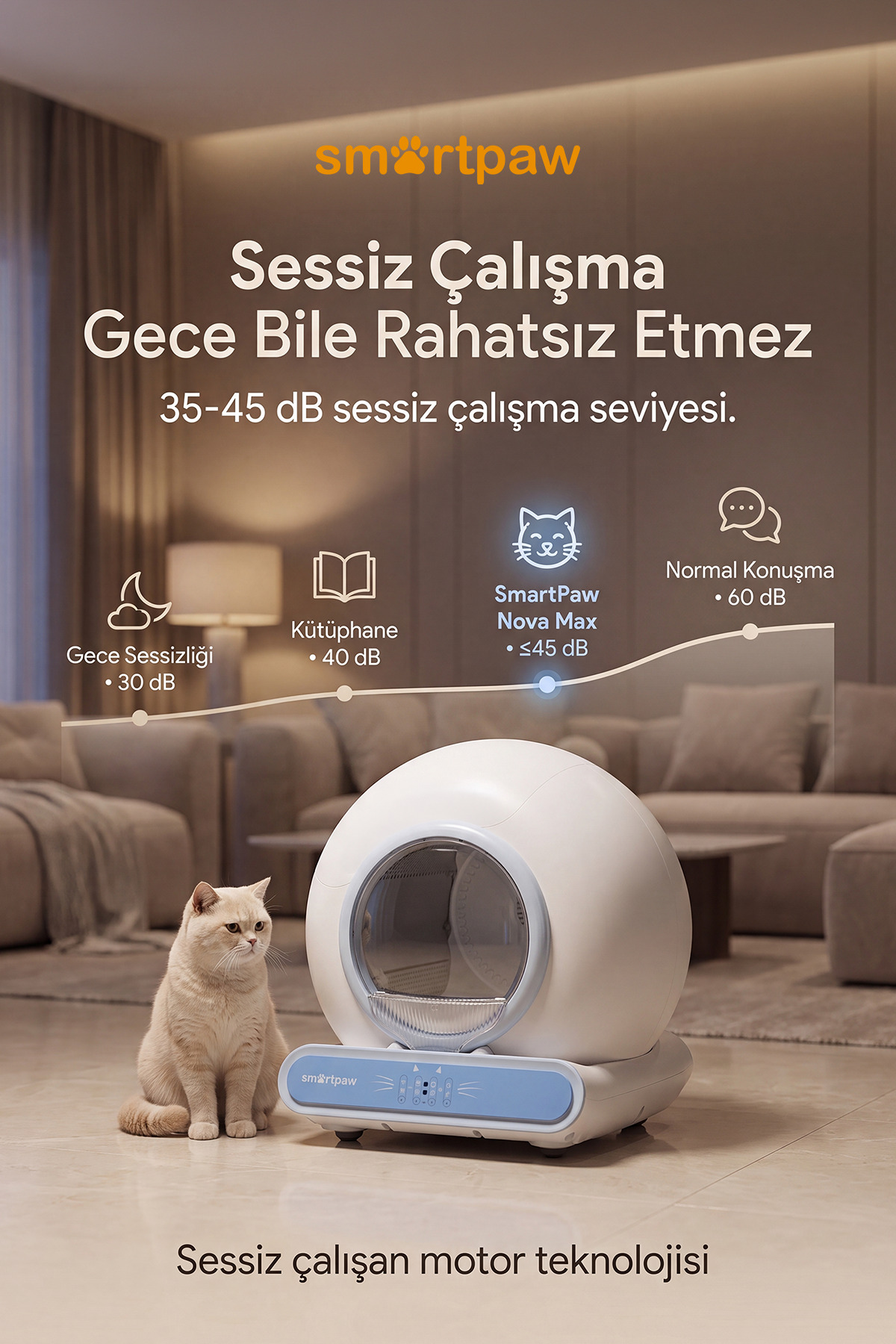 توالت گربه هوشمند و خودکار اسمارت‌پا SMARTPAW Nova Cat، مدل MSP-04، با مخزن زباله ۹ لیتری 65L