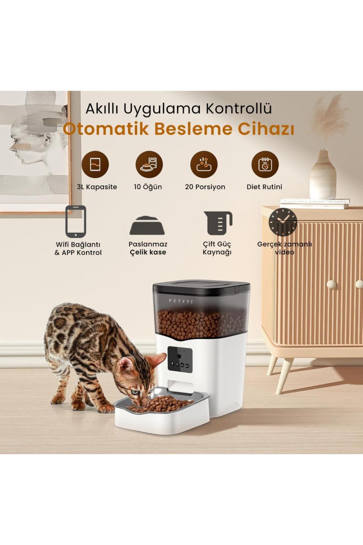 غذادهنده خودکار گربه و سگ پتفیت Petfit Feline Prime، ۳ لیتری، Wi-Fi و دوربین‌دار