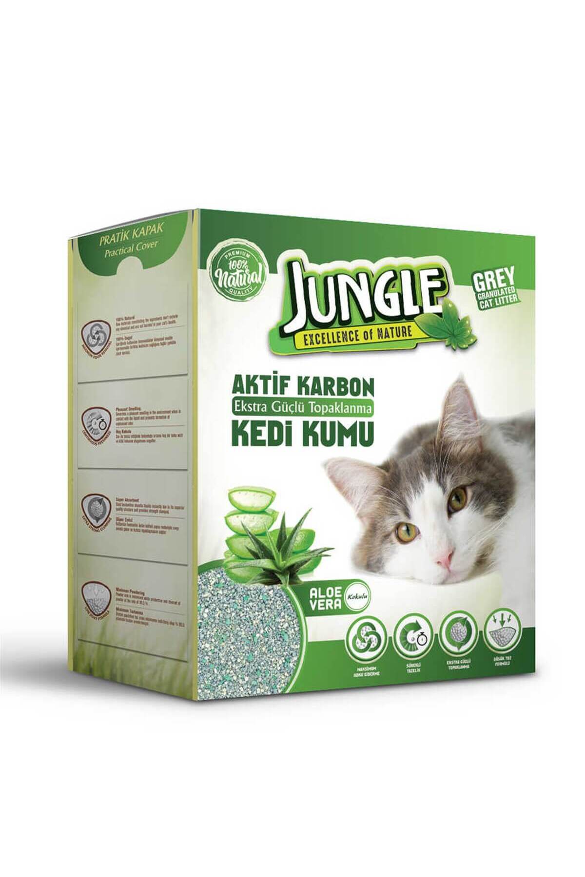 خاک گربه کلوخه‌شونده دانه‌ریز جانگل Jungle با کربن و آلوئه‌ورا