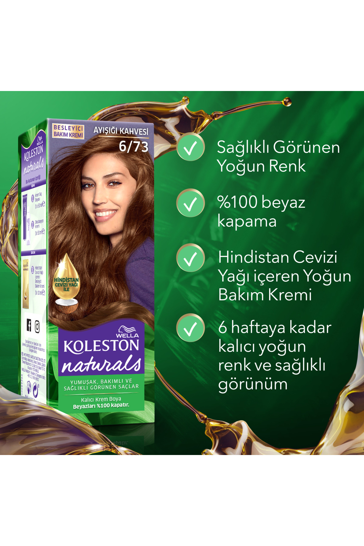 رنگ موی طبیعی Koleston 6/73 رنگ قهوه‌ای روشن با تن آفتابی برای خانم‌ها ولا Wella