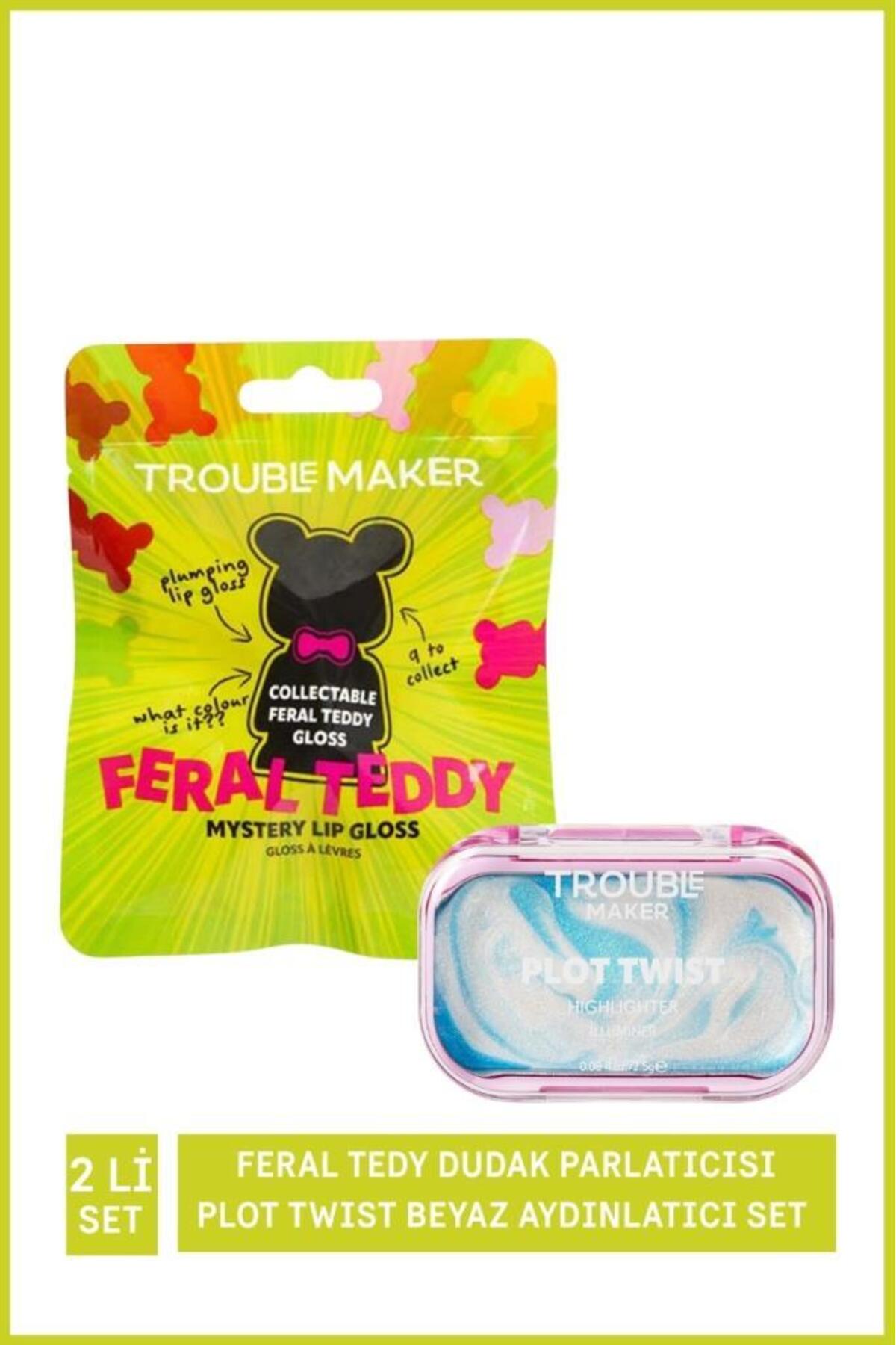 ست برق لب Feral Teddy و هایلایتر سفید Plot Twist تروبل‌میکر Troublemaker چندرنگ