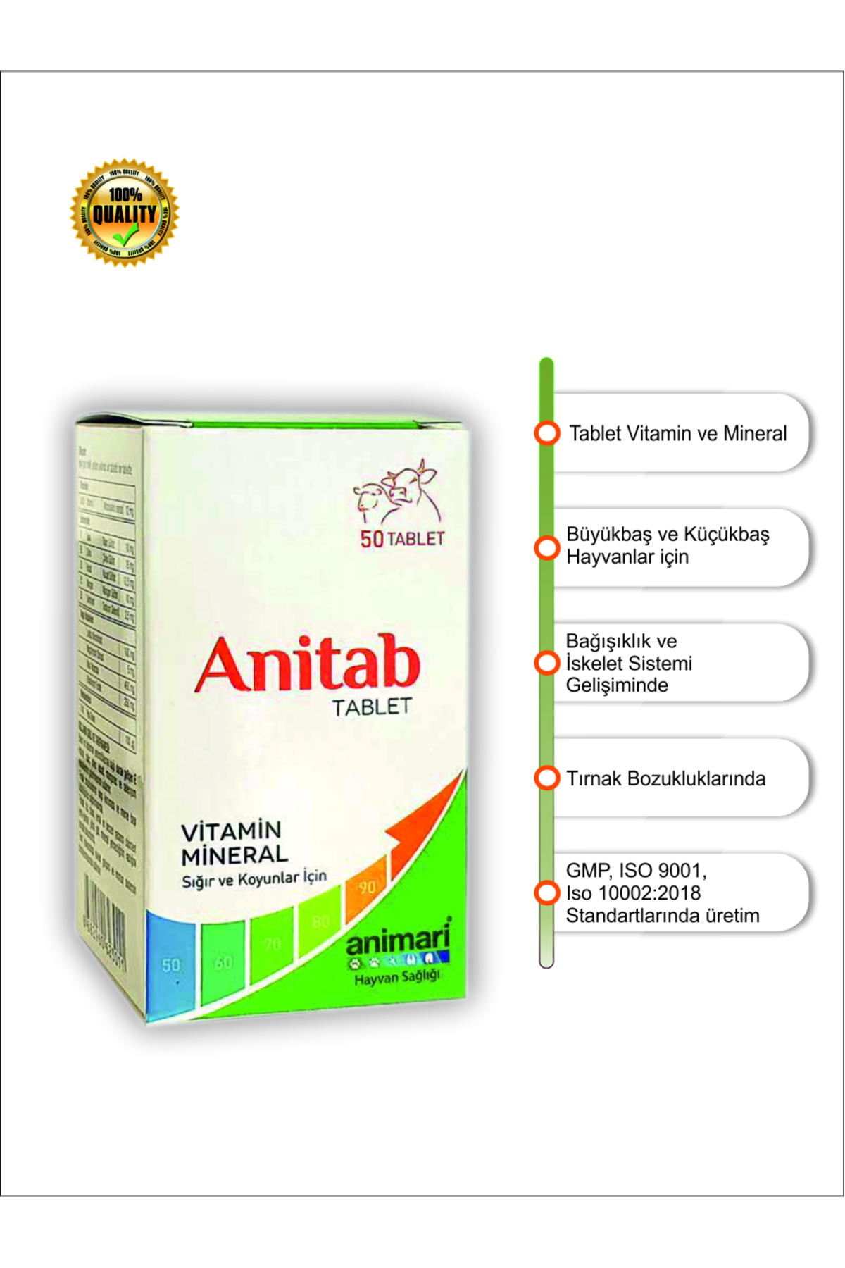 قرص ویتامین و مواد معدنی Anitab برای گاو و گوسفند، ۵۰ عددی، آنیماری animari