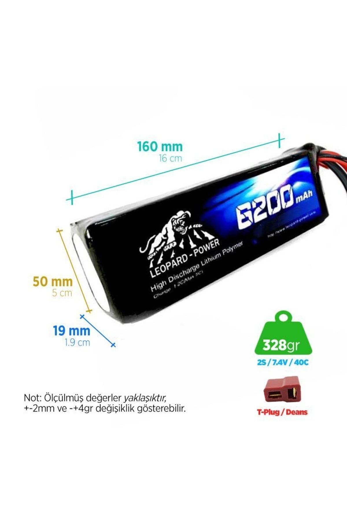 مدل خودرو 6200 ماه 7.4 ولت 2S 40C لیتیوم پلیمر لیپو باتری T PLUG اورجینال Leopard Power