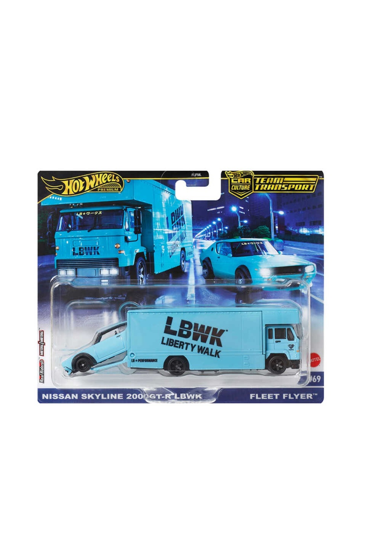 ماشین اسباب بازی حمل و نقل تیم کشت اتومبیل نیسان SKYLINE 2000GT R LBWK FLOET FLIEER HRV45 هات ویلز اورجینال HOT WHEELS