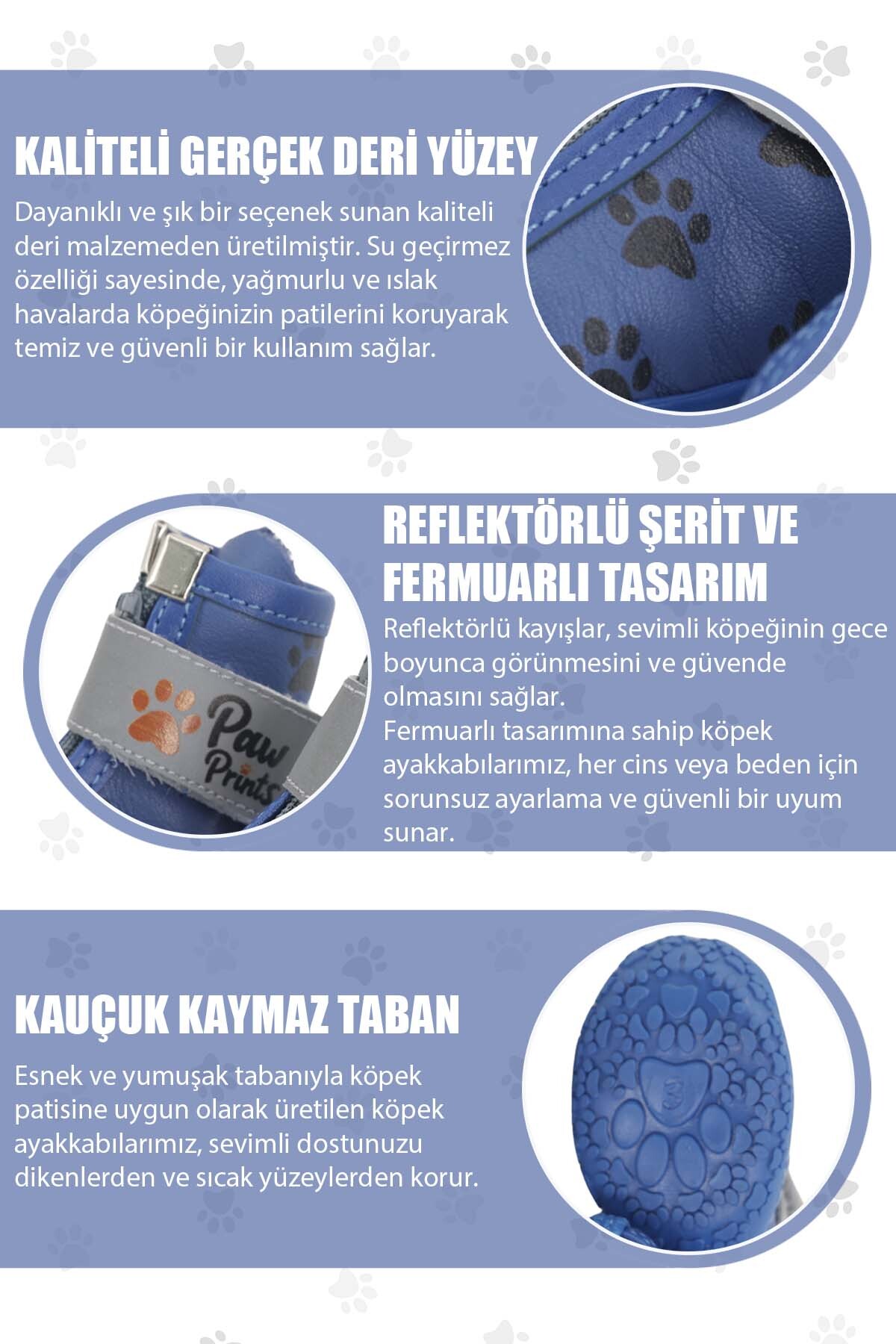 کفش سگ پاوپرینتس PawPrints مدل PPDERI01، چرمی و ضدآب با زیره لاستیکی، آبی
