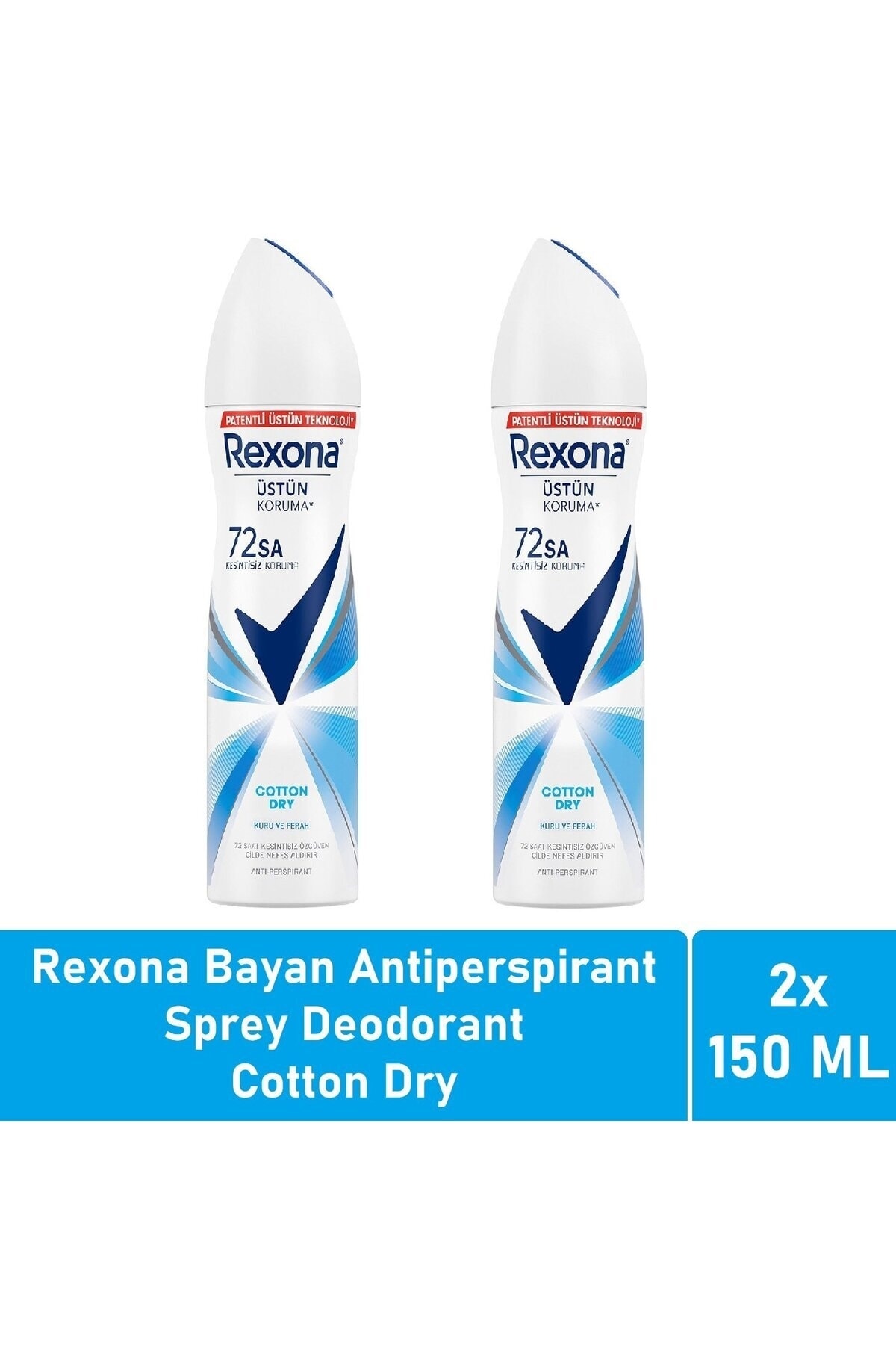اسپری زنانه دئودورانت Cotton Dry پنبه خشک 72 ساعته پک ۲عددی ۱۵۰میلی رکسونا Rexona