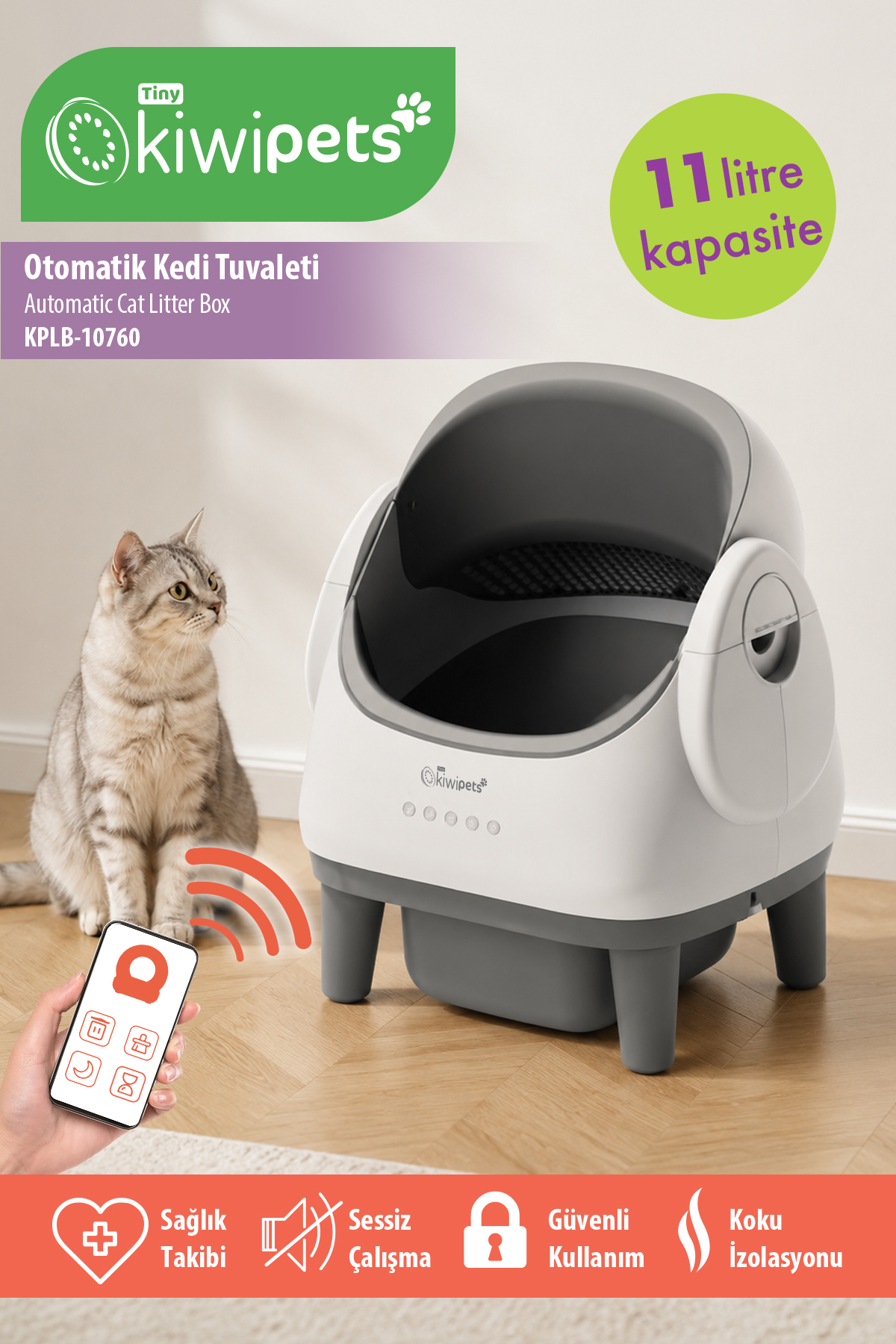 جعبه خاک گربه هوشمند تاینی کیوی‌پتس Tiny Kiwipets مدل KPLB-10760