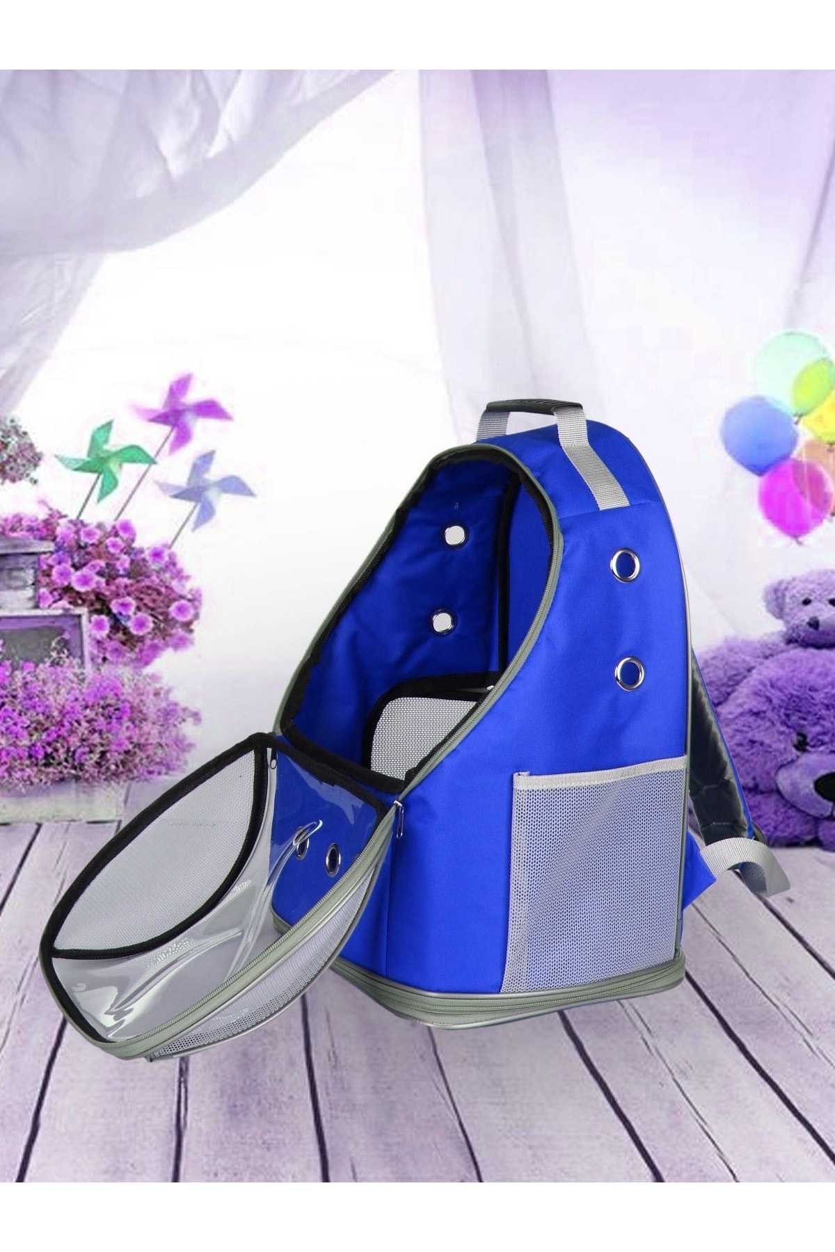 کیف حمل گربه و سگ تروفئوس Tropheus Ufo4، طرح فضانورد با جلوی شفاف، آبی