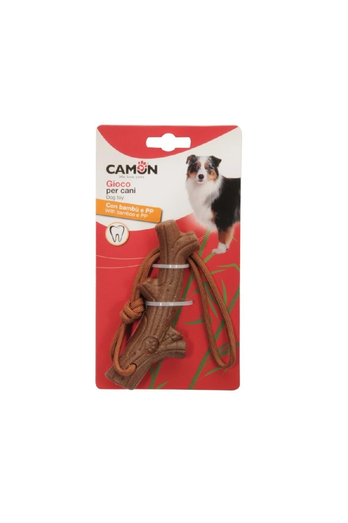 اسباب‌بازی جویدنی و گیراندازی سگ کامون Camon، شاخه بامبو و طناب ۱۲ سانتی‌متری، مدل ASLAD528 قهوه‌ای