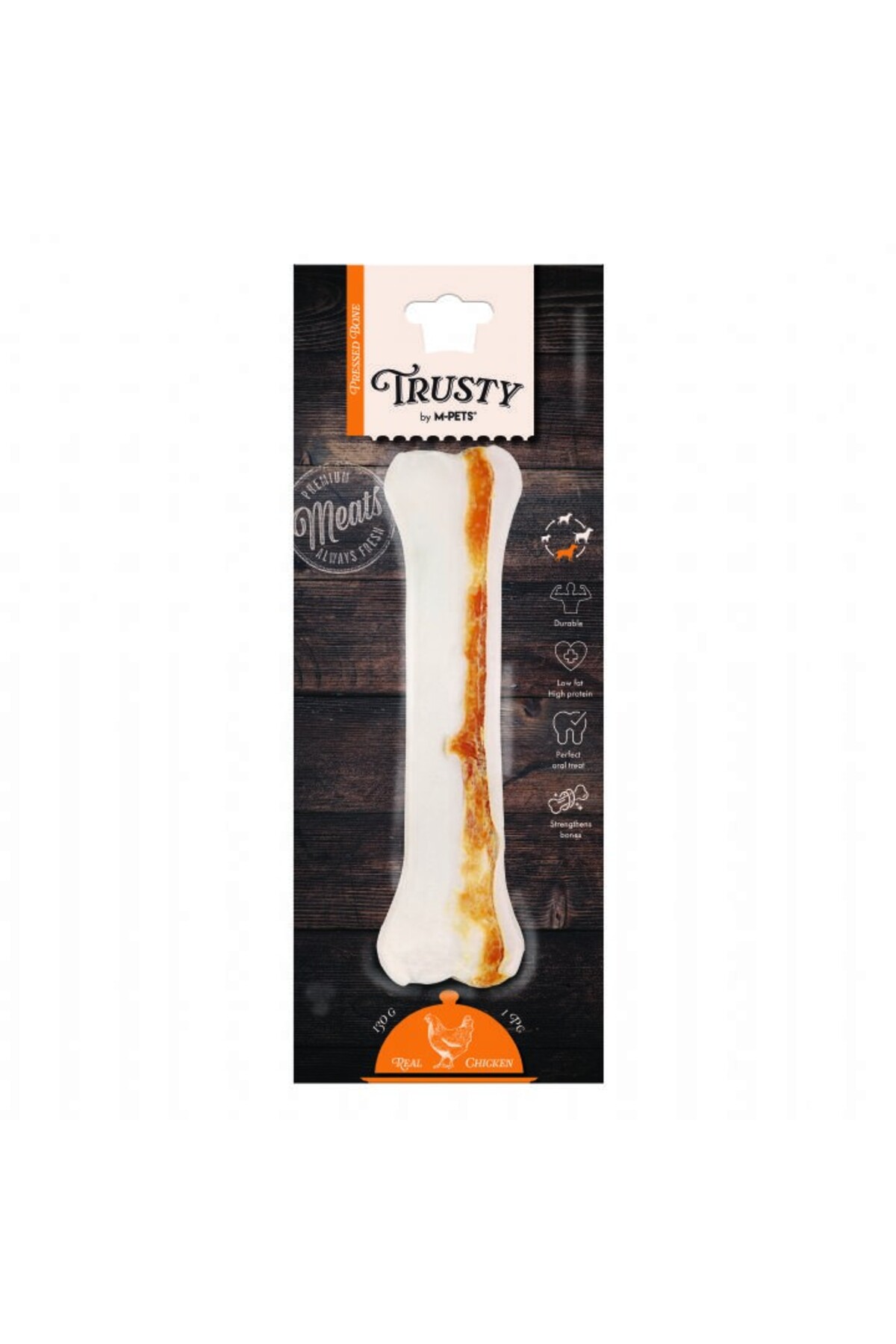 استخوان جویدنی سگ ام‌پتس M-PETS Trusty Chicken Press، ۱۳۰ گرم، ۲۲٫۲ سانتی‌متر