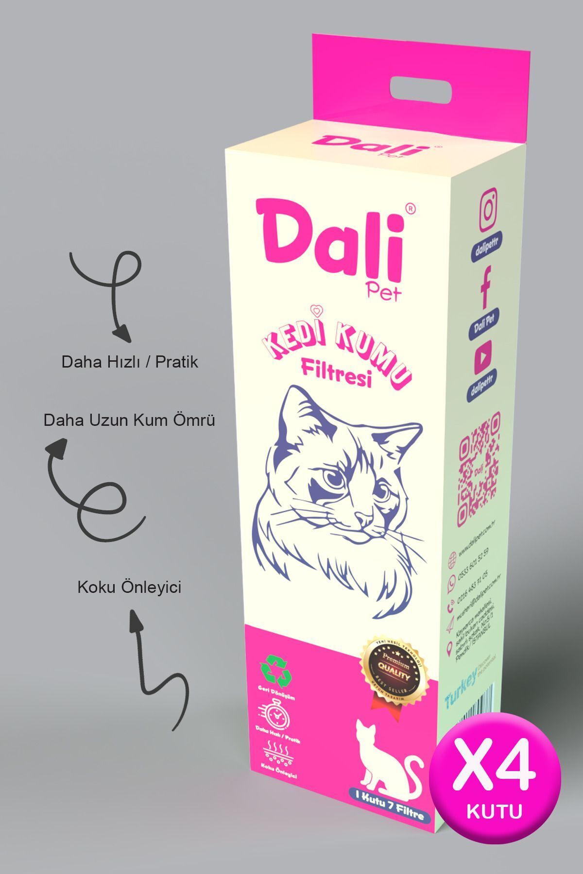 فیلتر توری خاک گربه دالی‌پت Dalipet، ۴ عددی، ۷۸×۶۹ سانتی‌متر سفید