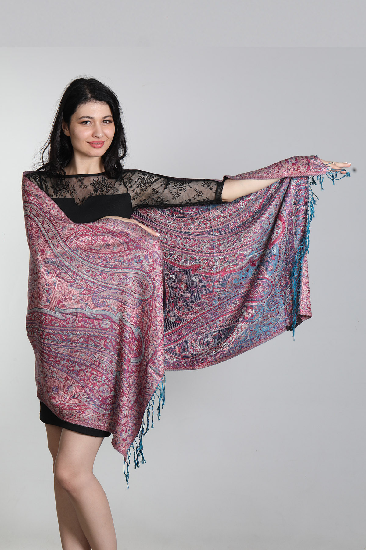 شال ابریشم ۱۰۰٪ دورو میستیک Mystic مدل MS-408، بنفش چندرنگ زنانه